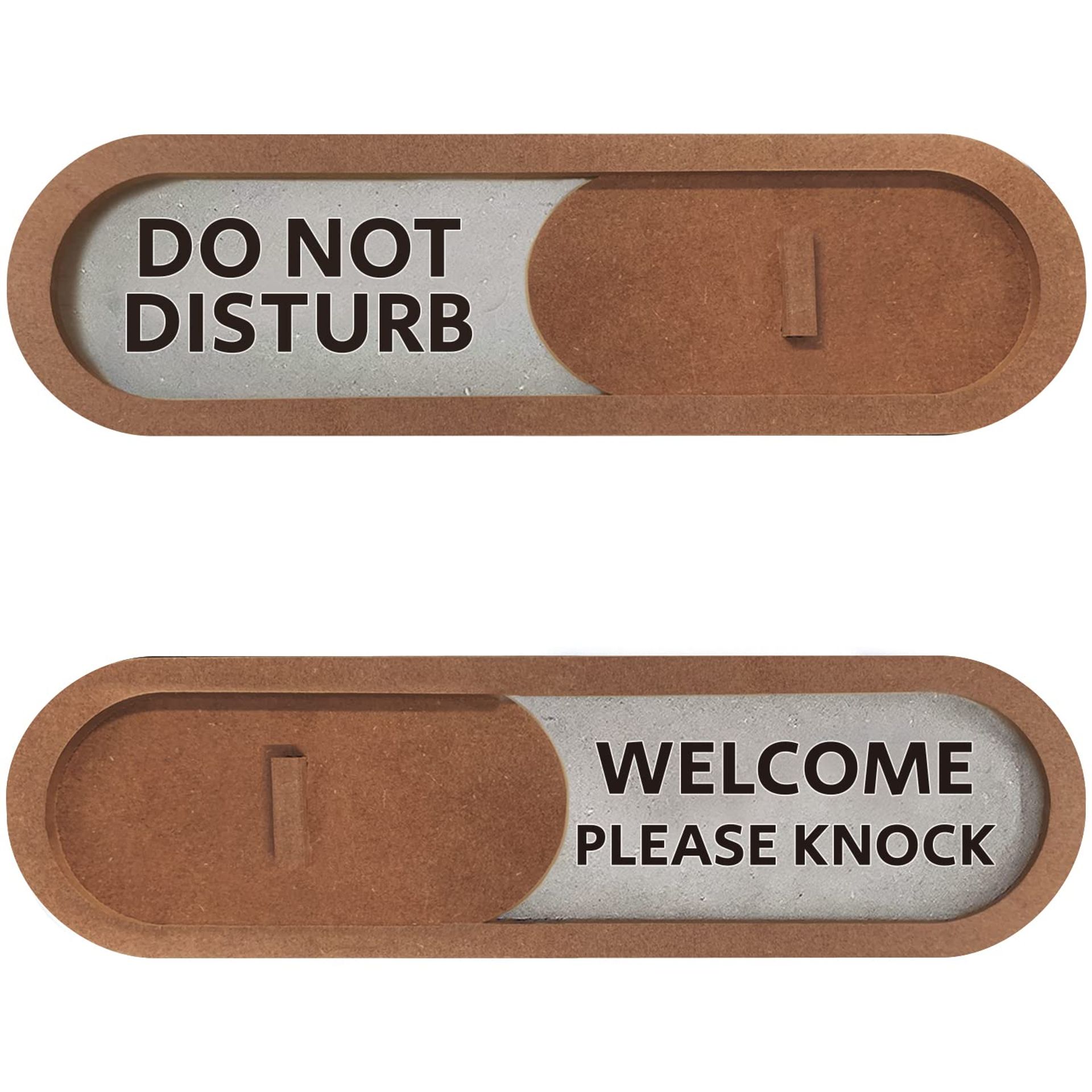Do not Disturb Welcome Please Knock Sign (Brown) - Privacy Slide Door Indicator with Clear Bold Text - Privacy Sign for Home, Restroom, Office, Conference Room, Private Studio