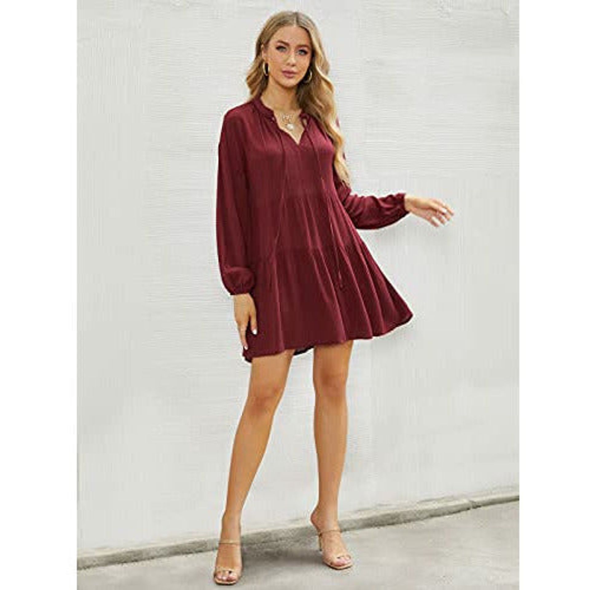 YOINS Women Mini Dresses Long Sleeve V Neck Dresses Loose Fit Tunic Casua