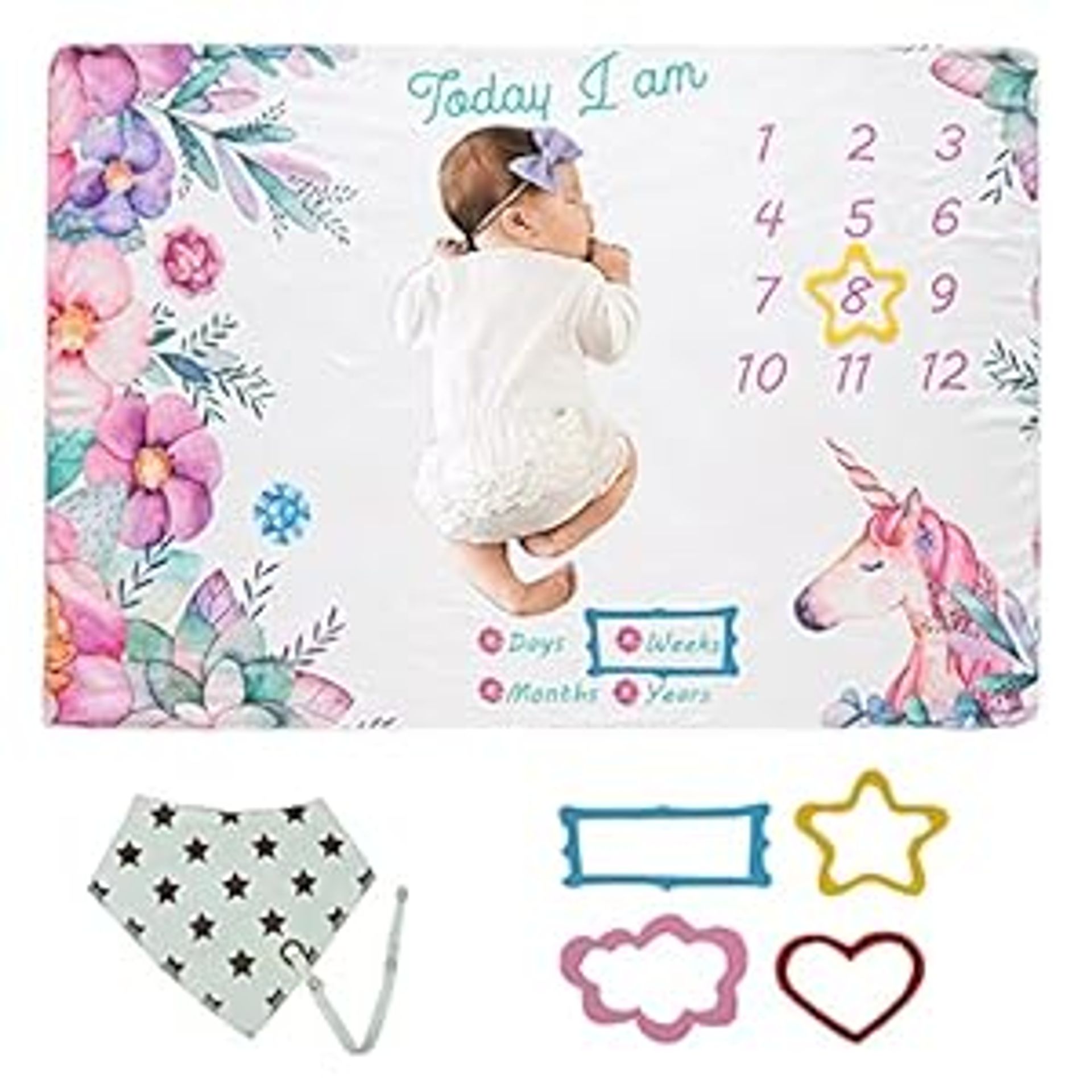 Baby Milestone Blanket Soft Fleece Monthly Photo Prop with Accessories - Horse 40in x 60in