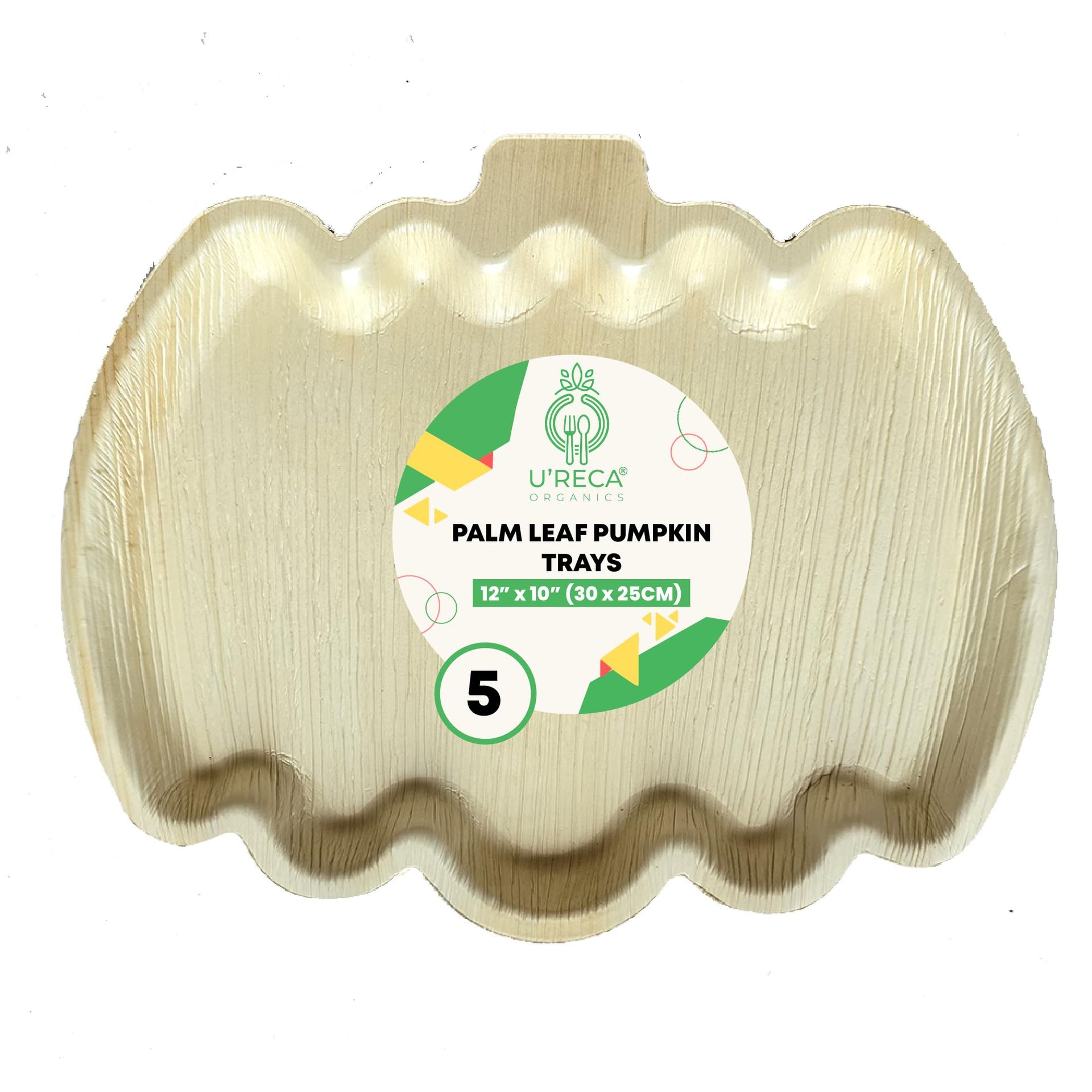 Eco-Friendly Areca Palm Leaf Pumpkin Trays Compostable Heavy-Duty Disposable Tableware - Natural 12x10" Pack of 10