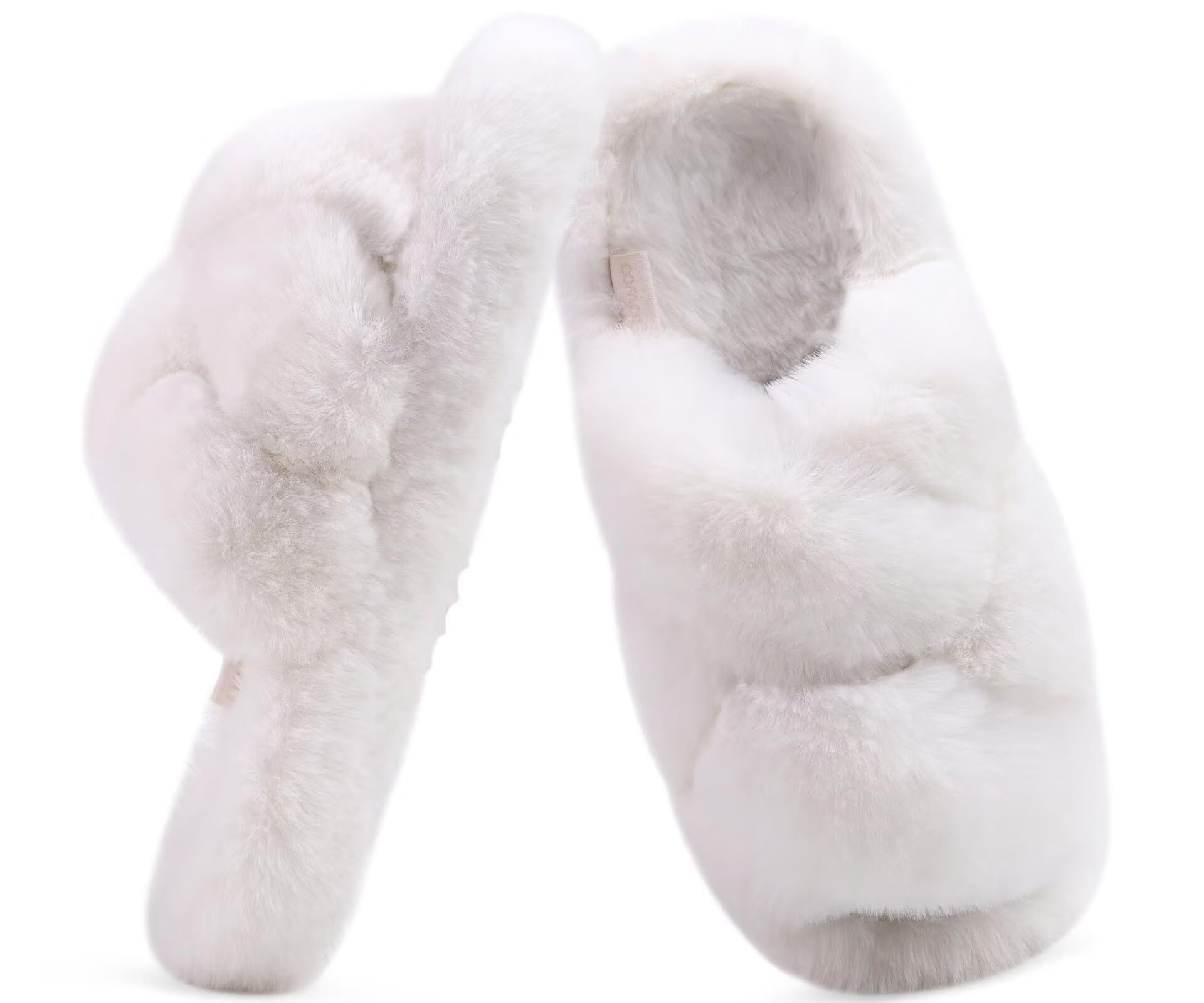 Women's Fluffy Open Toe Faux Fur Slippers with Memory Foam and Arch Support - White UK 9