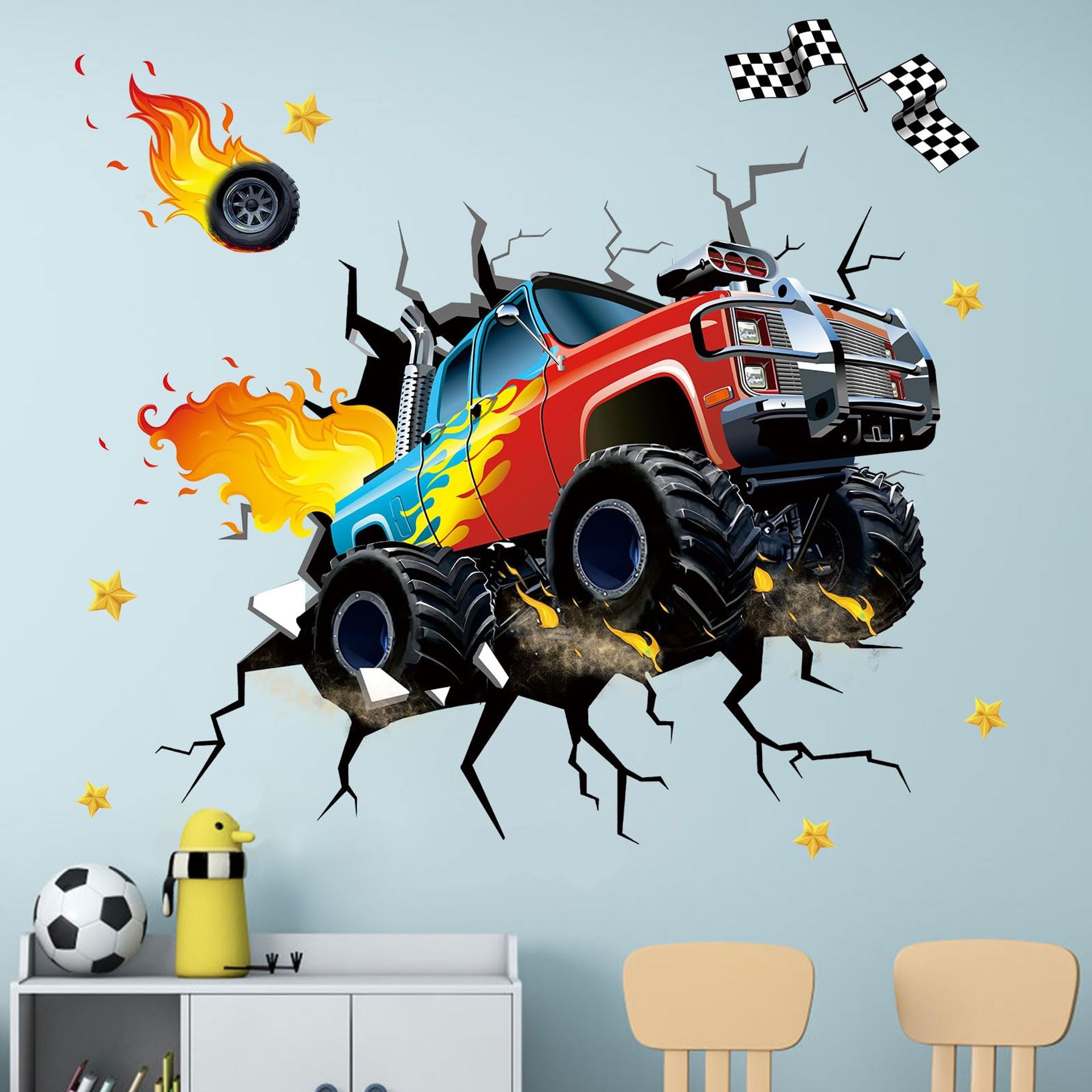 Racing Car Wall Stickers for Kids - Peel & Stick Road Vehicles Decals Ages 1-12