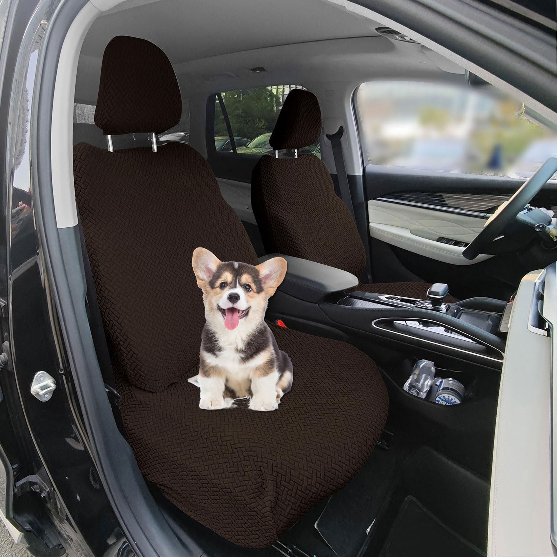 Car Seat Covers 2 Pack Universal Fit Breathable All-Season Protectors with Headrest Covers - Coffee