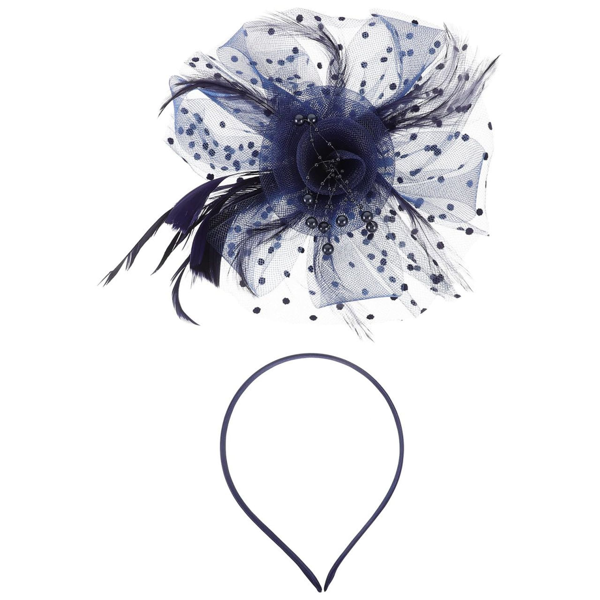 Elegant Fascinator Hat with Feather and Mesh Ribbons for Weddings & Parties