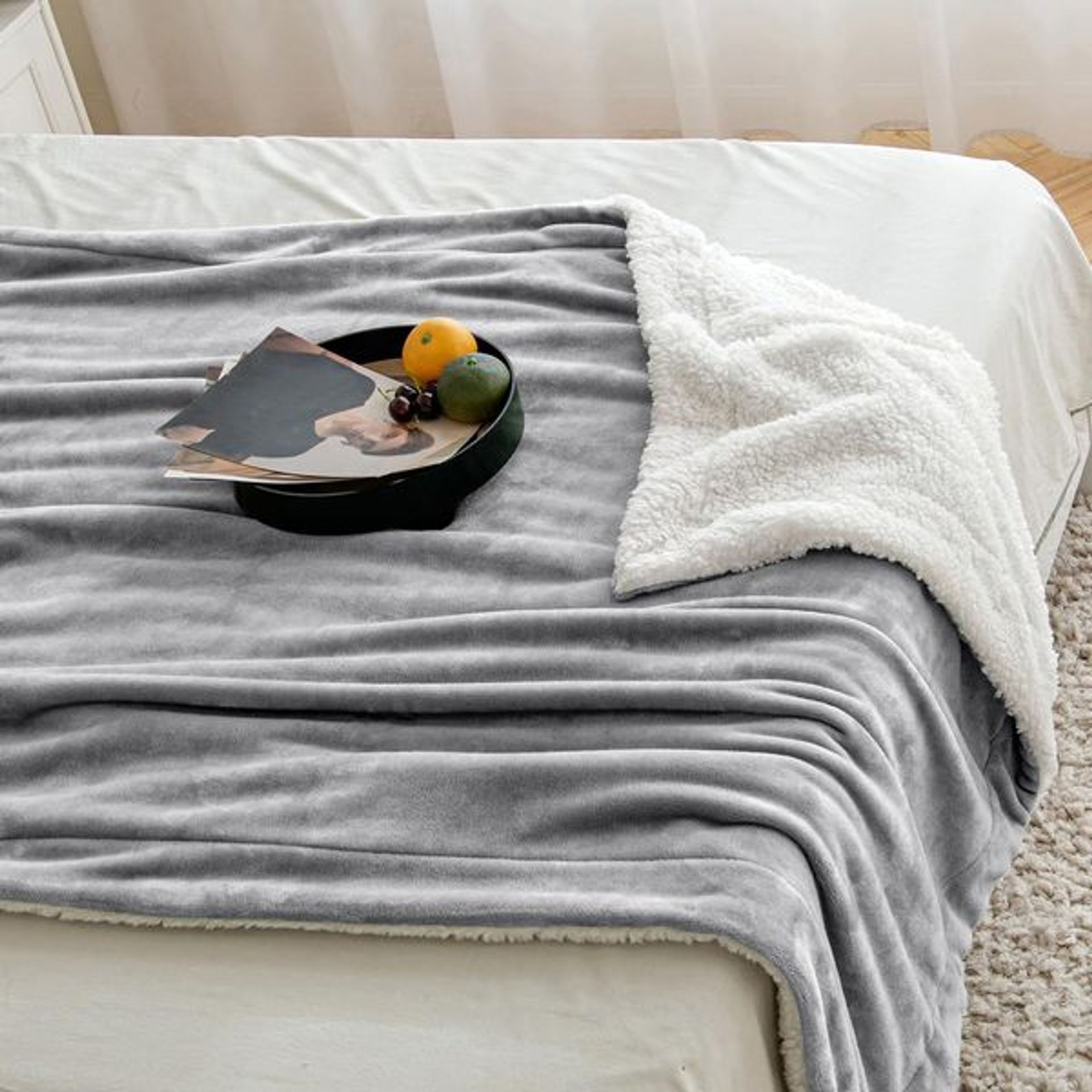 Plaid Sherpa Fleece Throw Blanket Reversible Plush Fluffy Blanket for