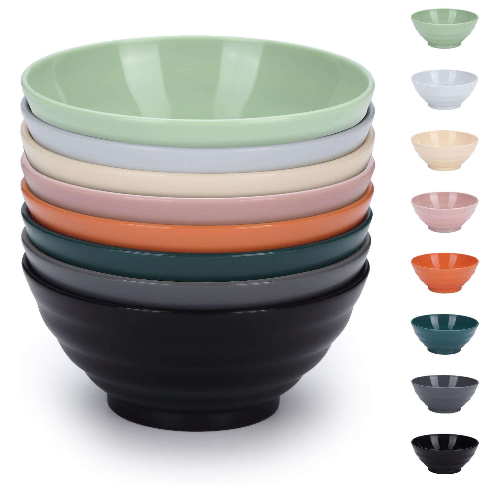 Evanda 8-Piece Unbreakable 1100ml Colourful Plastic Bowls Set for Cereal, Soup, Pasta & More