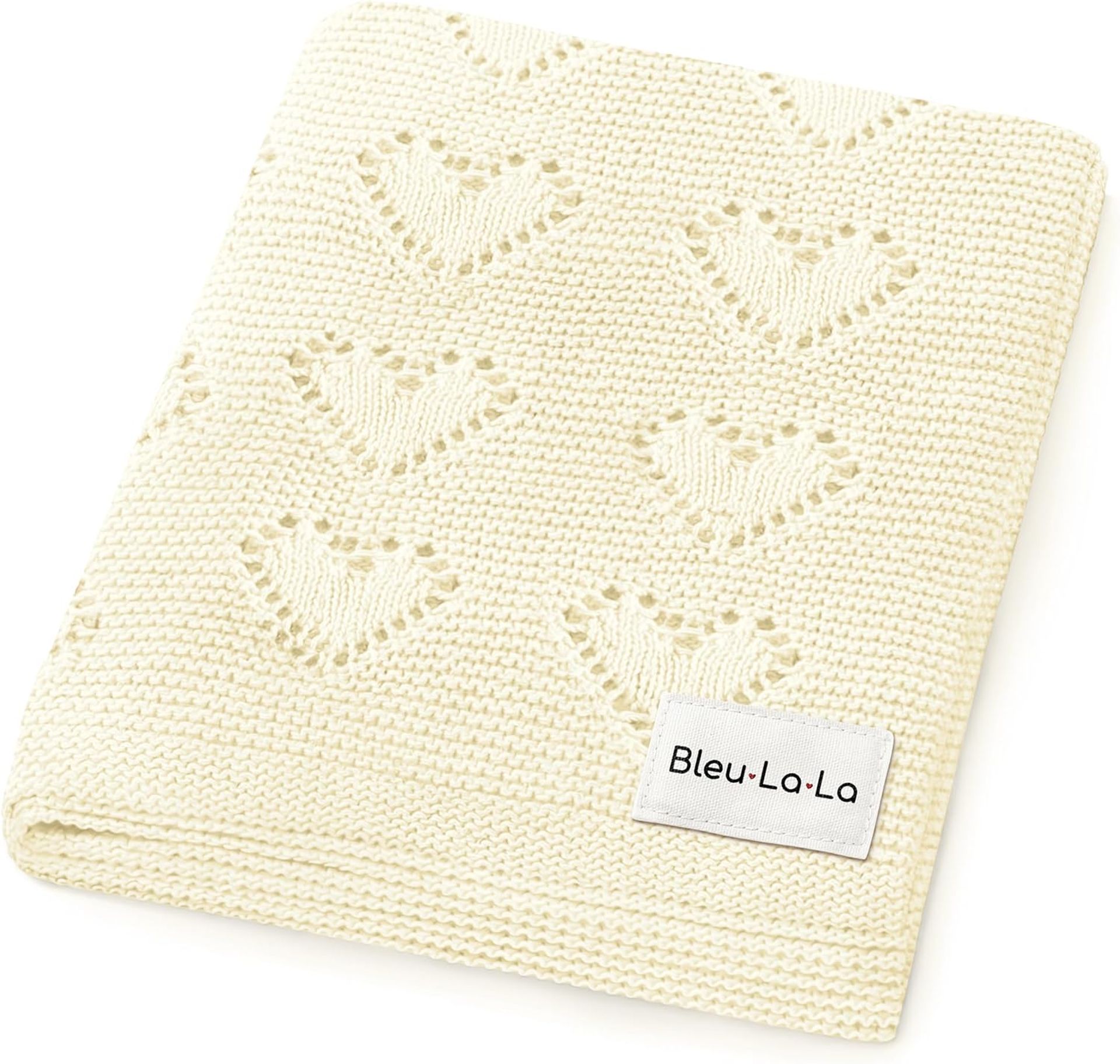 Baby Blanket 100% Cotton Knit Soft Warm Breathable Swaddle for Newborns and Toddlers - Ivory 0-2 Years