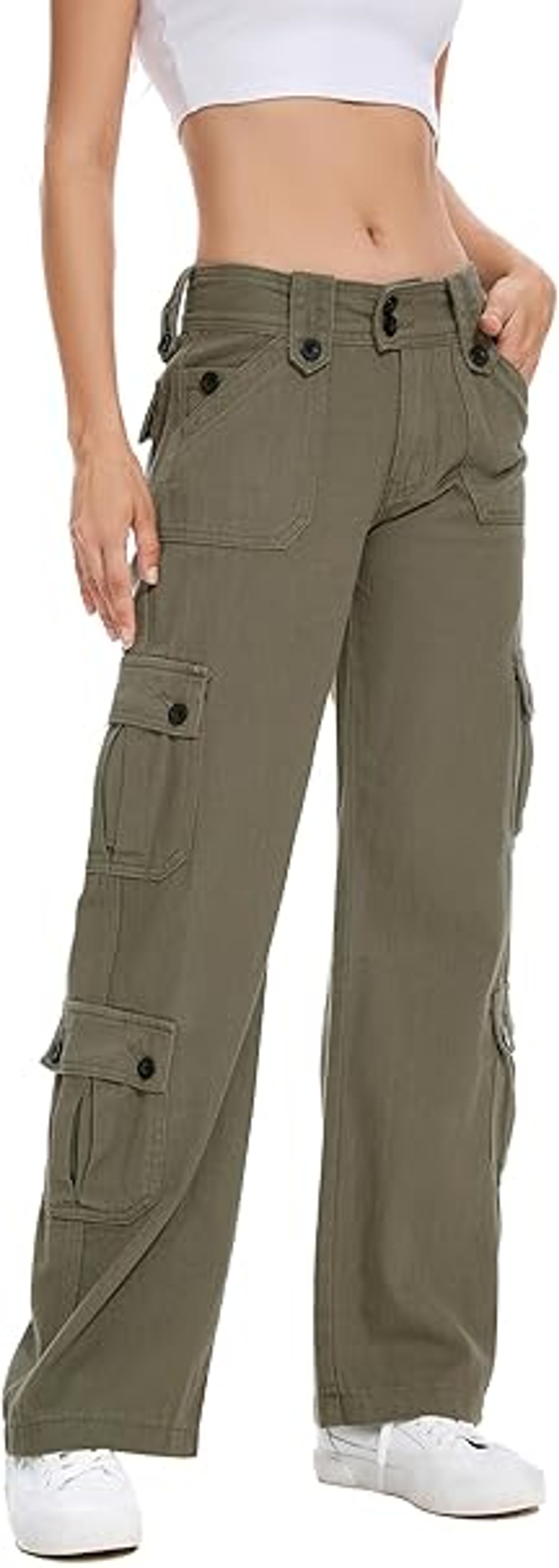 Women's Low Rise Loose Fit Cargo Jeans with Multi Pockets, Y2K Wide Leg Streetwear Trousers - Grey M
