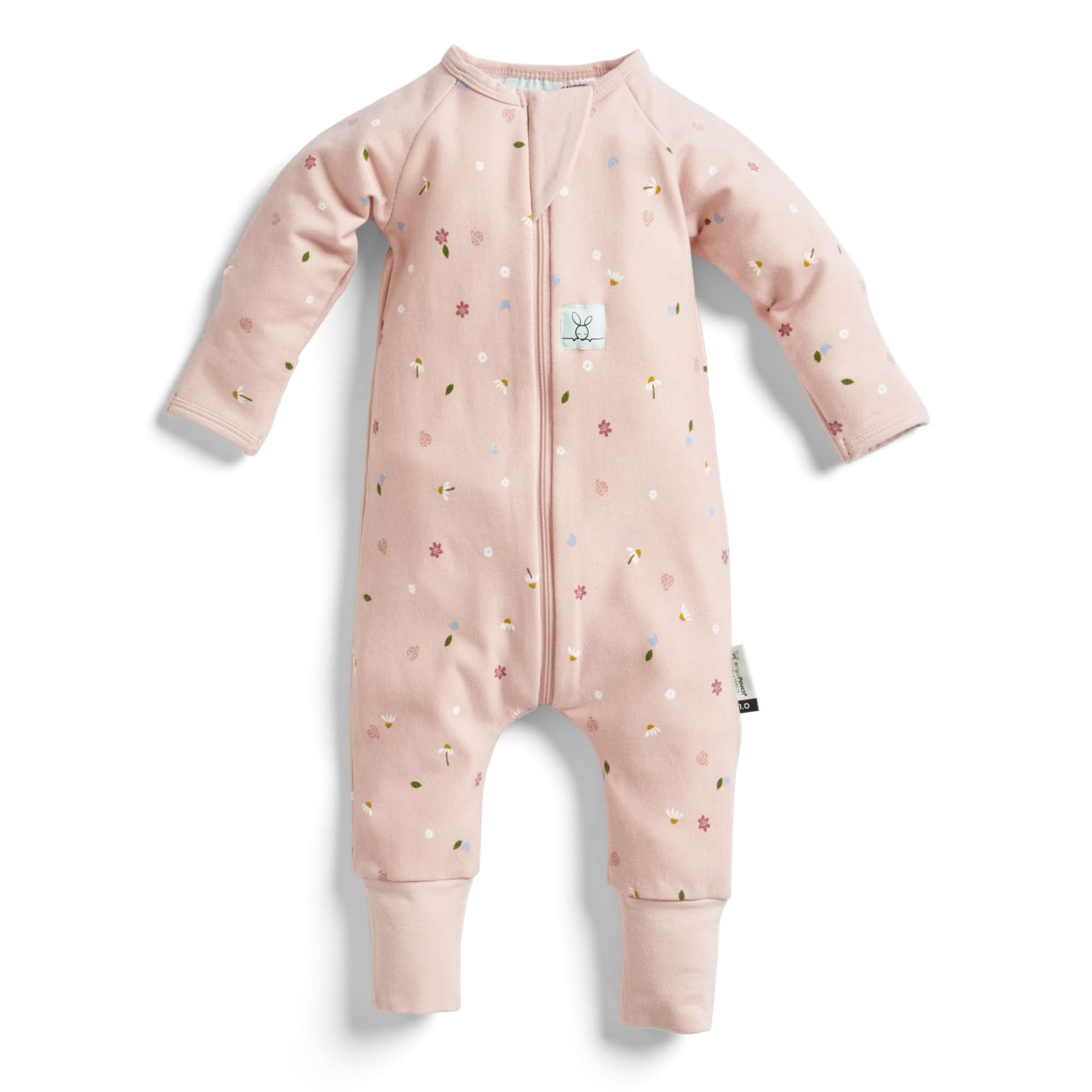 Long Sleeve Baby Romper 1.0 TOG Breathable Slim-Fit Sleepwear with Front Zip - Daisies 0 Months