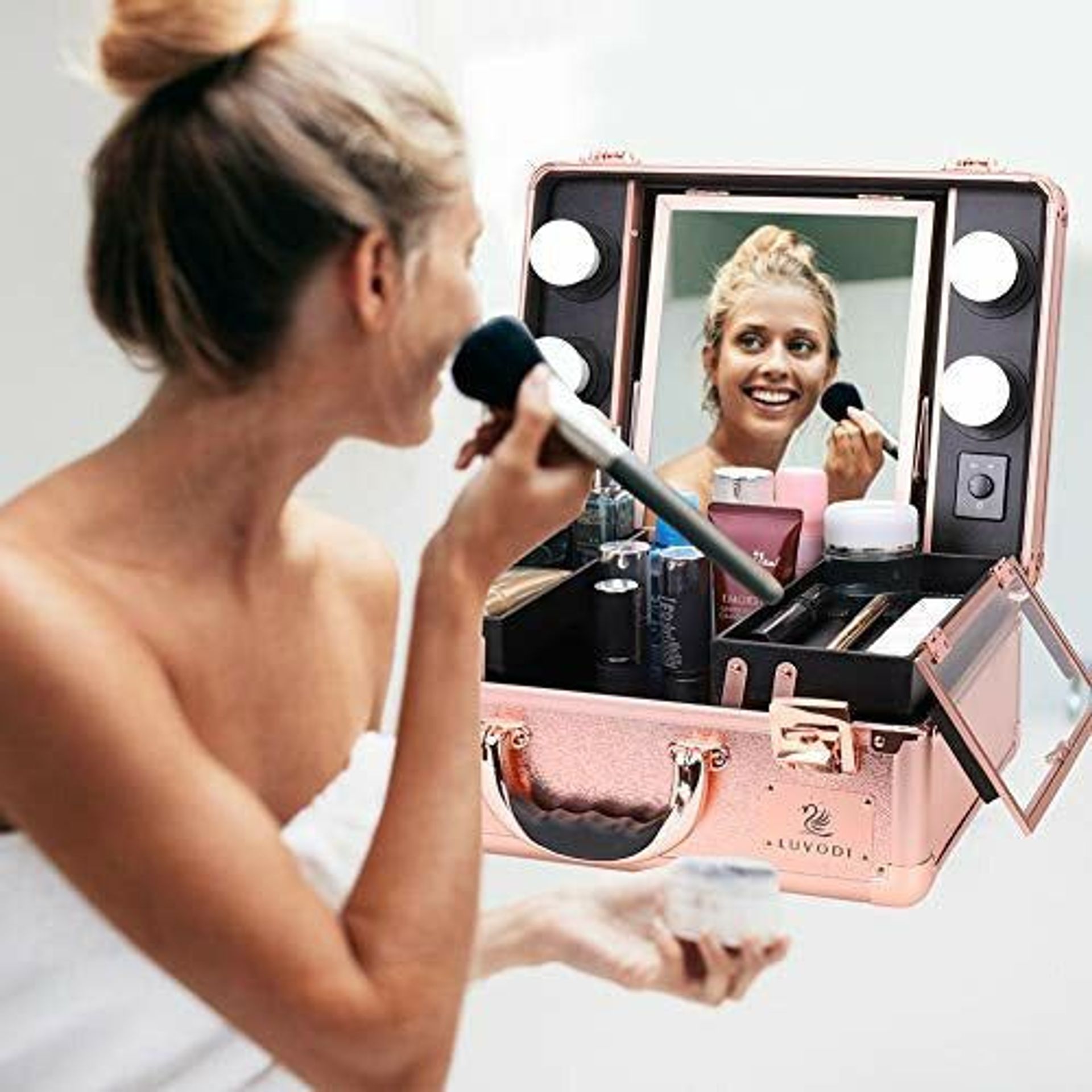 LUVODI Professional Makeup Case With Mirror And Lights Portable