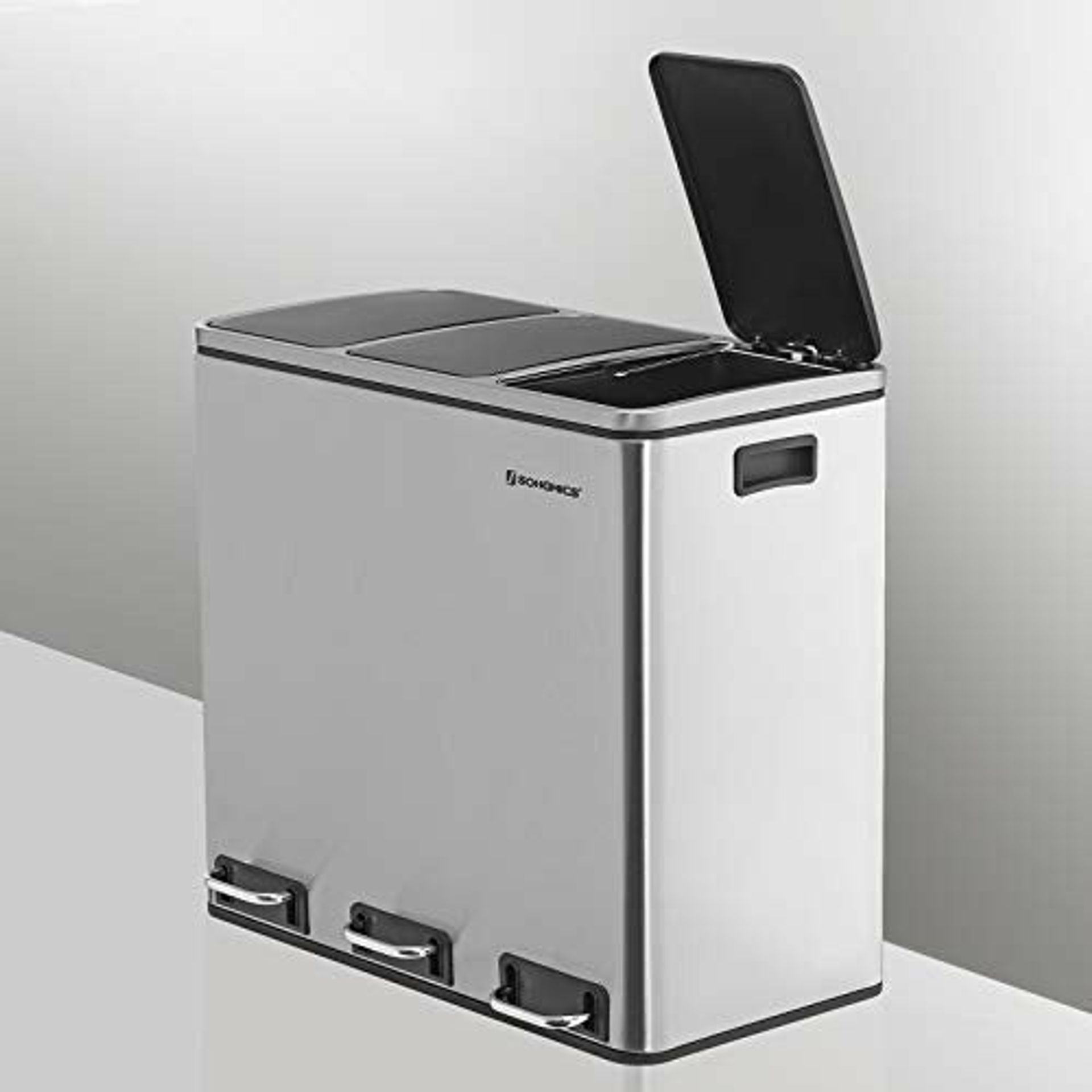 SONGMICS Recycling Bin, Triple Trash Can, 3 X 18L, Pedal Bin With