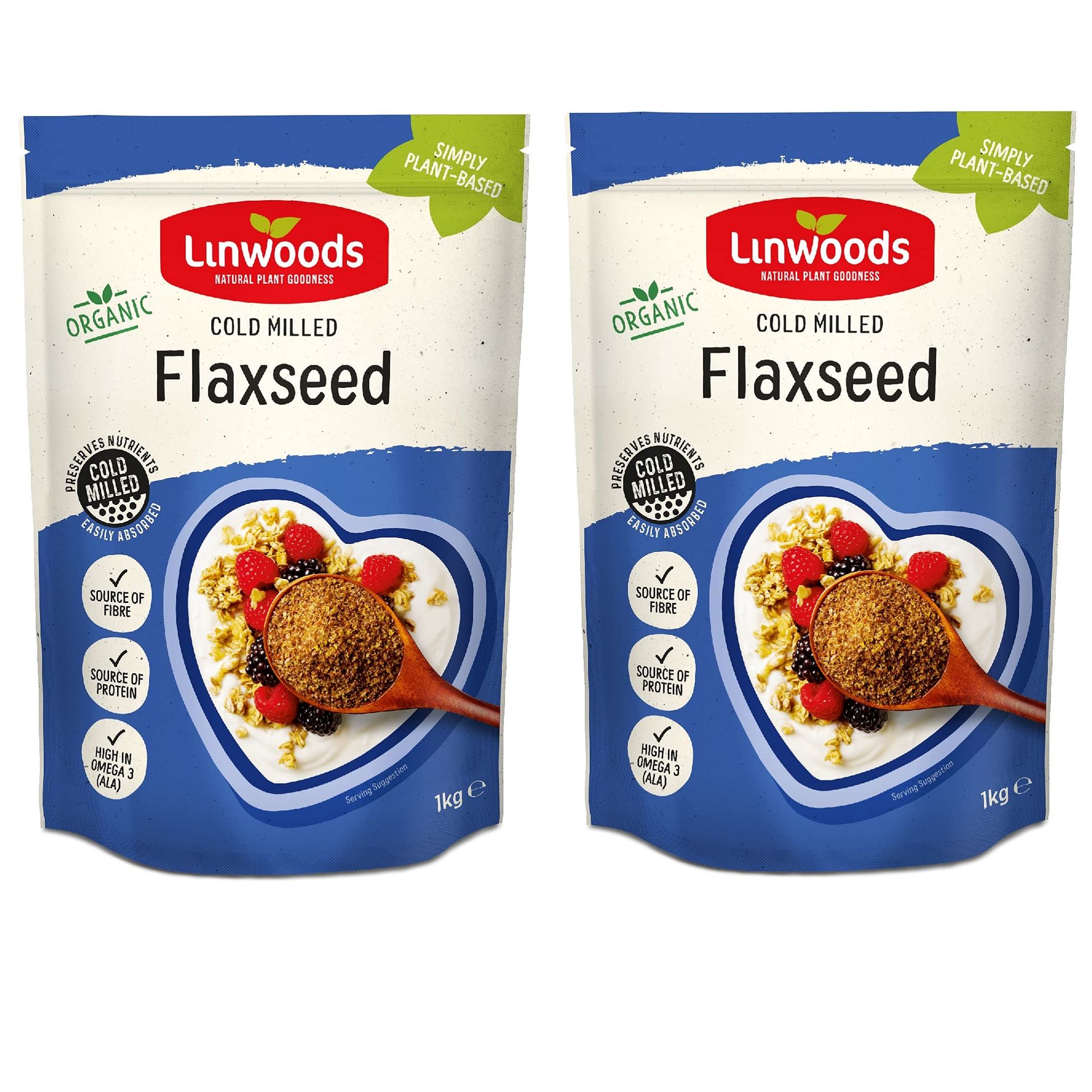 Organic Milled Flaxseed High Fibre Omega 3 Source of Protein by Linwoods - 1kg Pack of 2