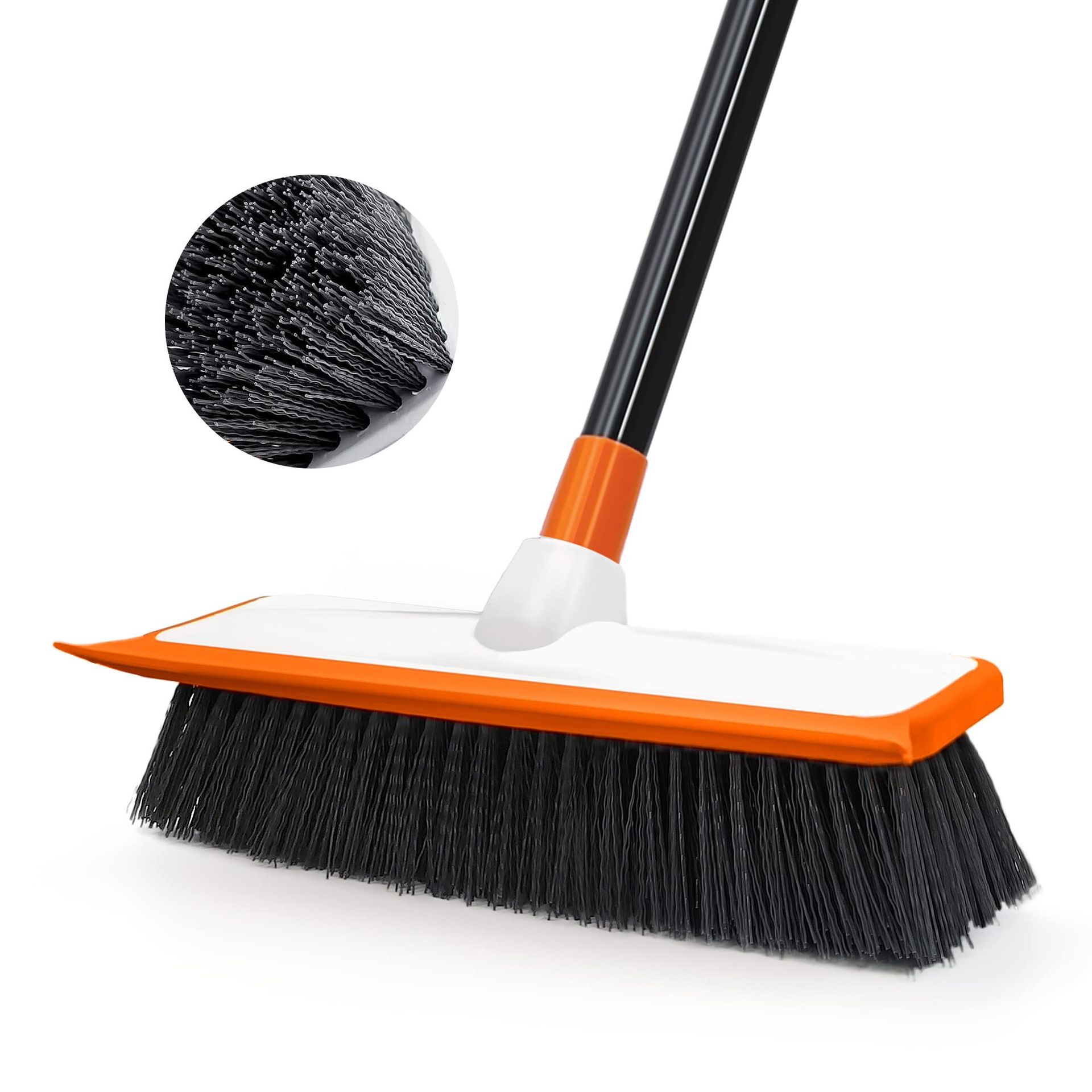 Telescopic Floor Scrubbing Brush with Squeegee for Indoor & Outdoor Patio Deck Cleaning