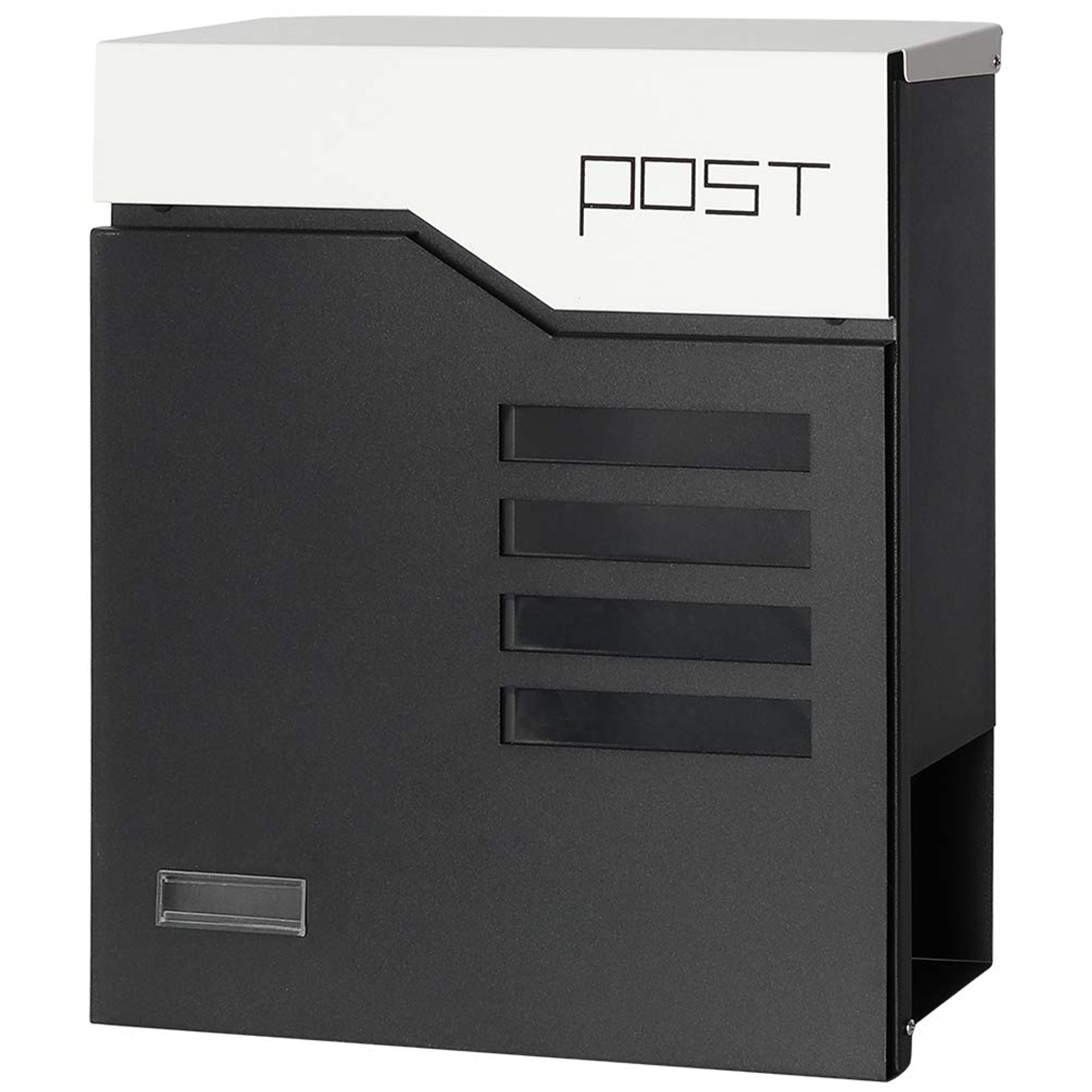 Wall Mounted Metal Letterbox with Key Lock and Waterproof Cover for Secure Post Storage - Black L