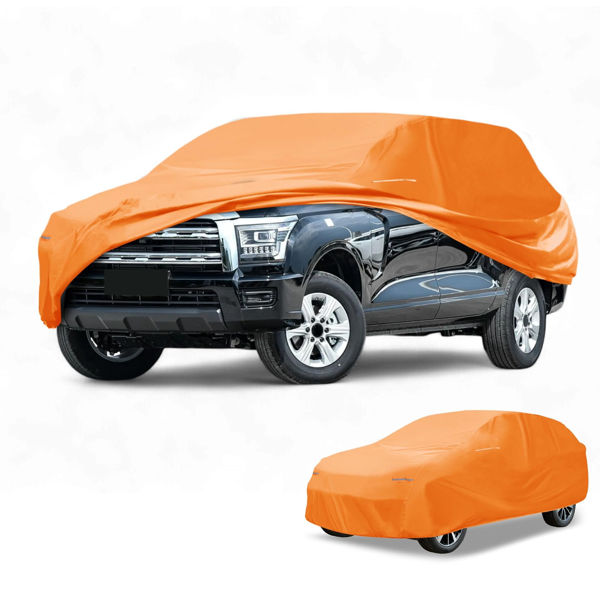 Waterproof All-Weather Universal Car Cover with Side Zipper & Mirror Pockets for SUV 190–200 inch Length - Orange