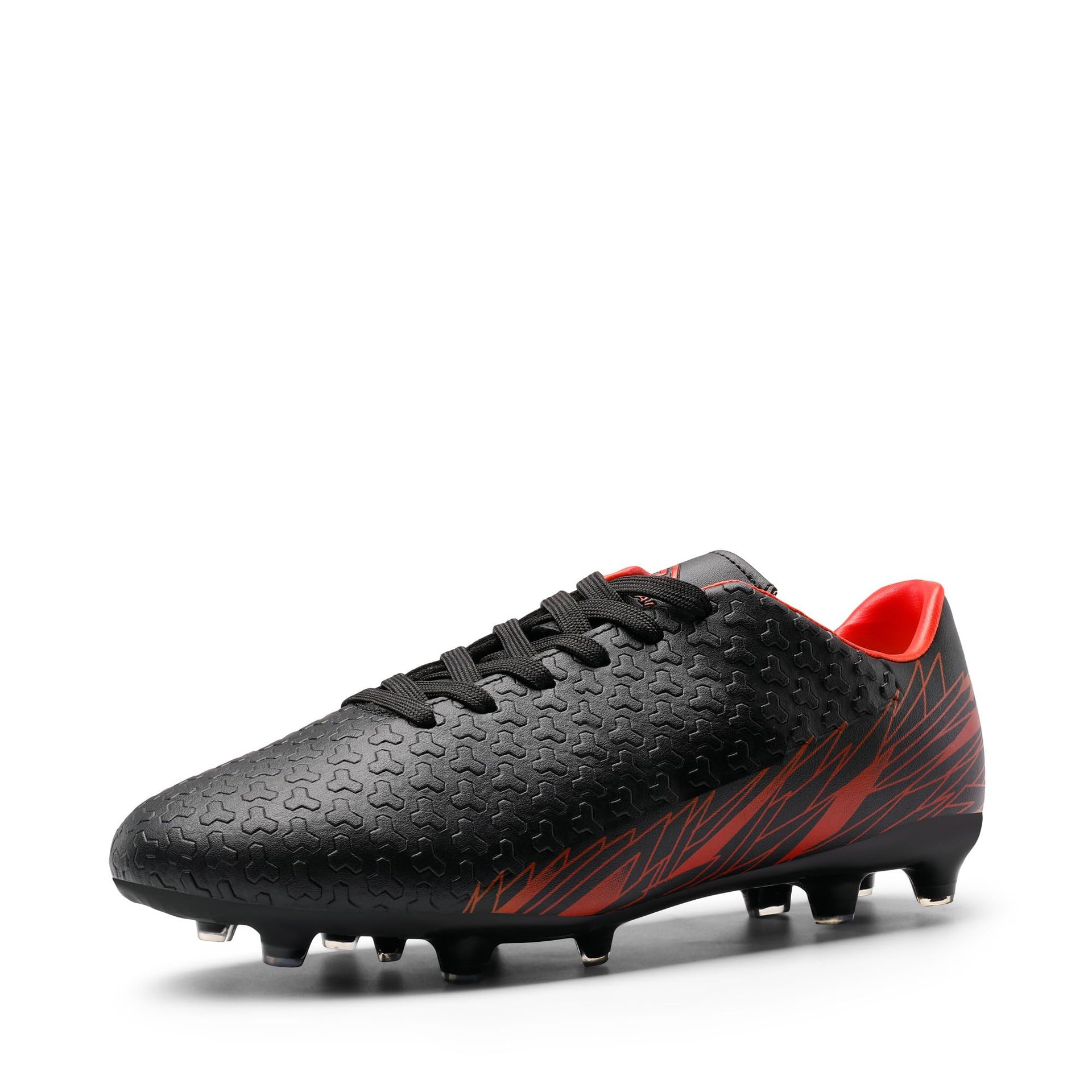 Men’s Football Boots with Outdoor Cleats – Lightweight Athletic Design, Grippy Texture for Precision Play – Size 7 Black/Red