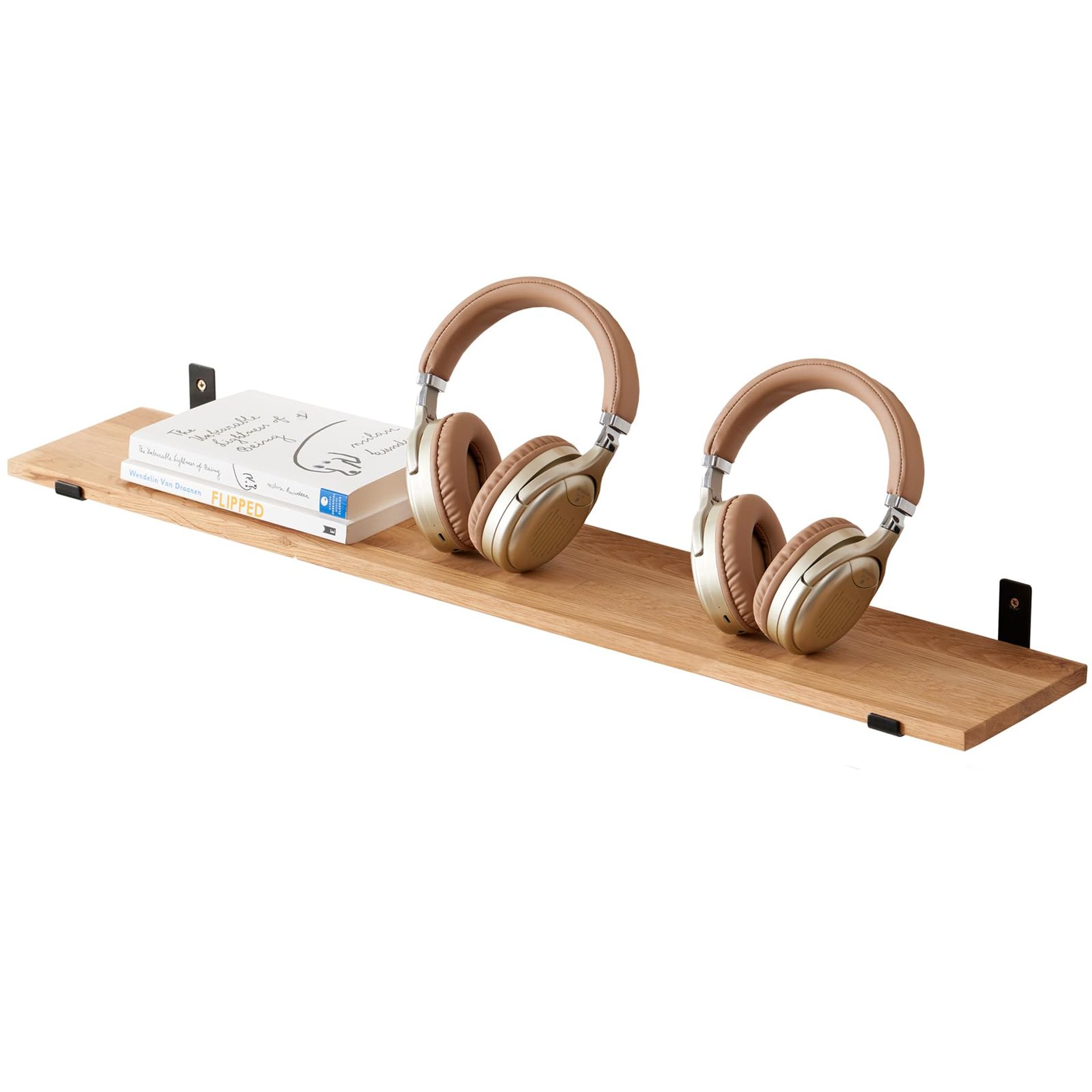 Wooden Floating Shelf 90cm - Solid Oak Wall Mounted Display Shelf for Books, Magazines & Home Décor