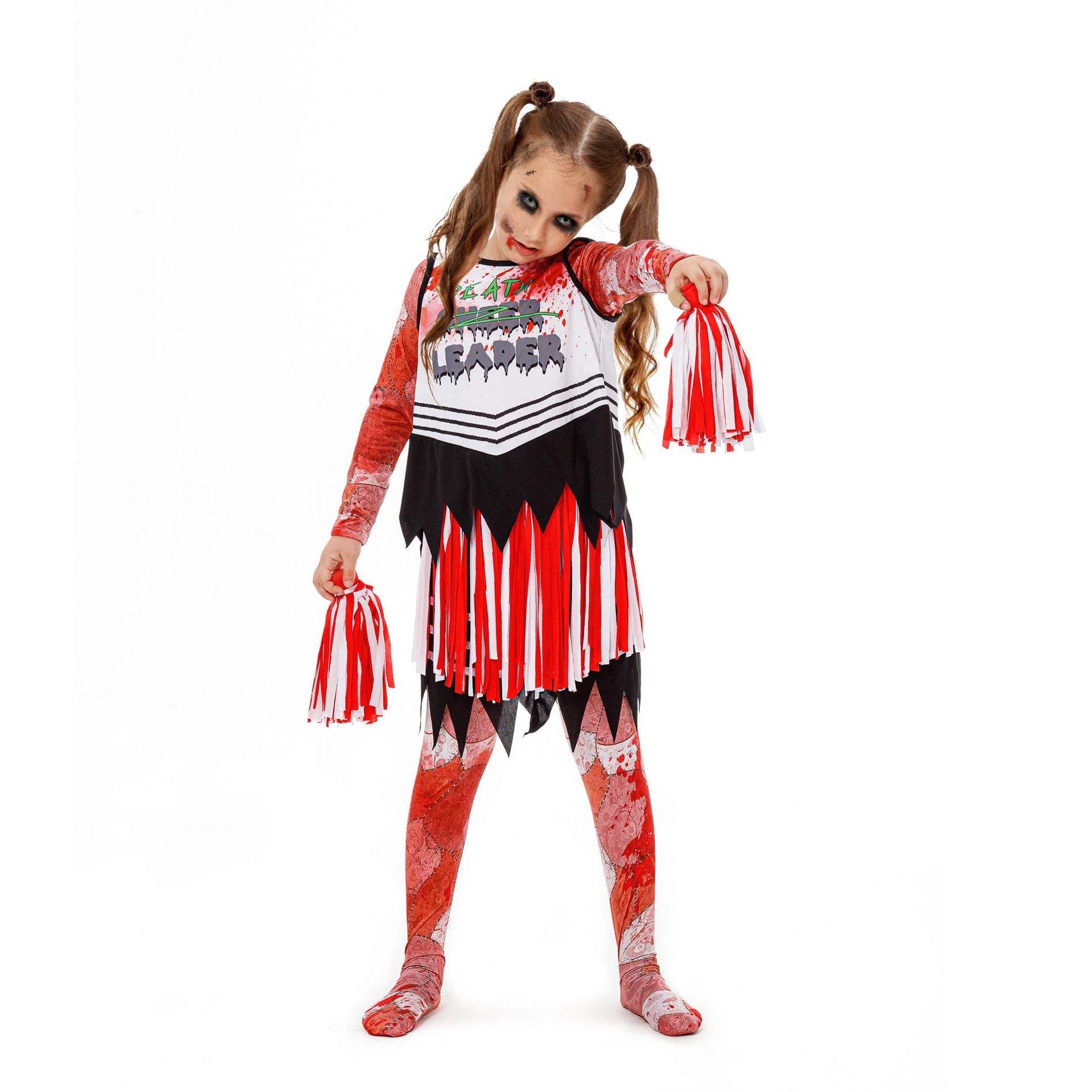 Kids Zombie Cheerleader Fancy Dress Costume - Large Size - Spooky Halloween Outfit
