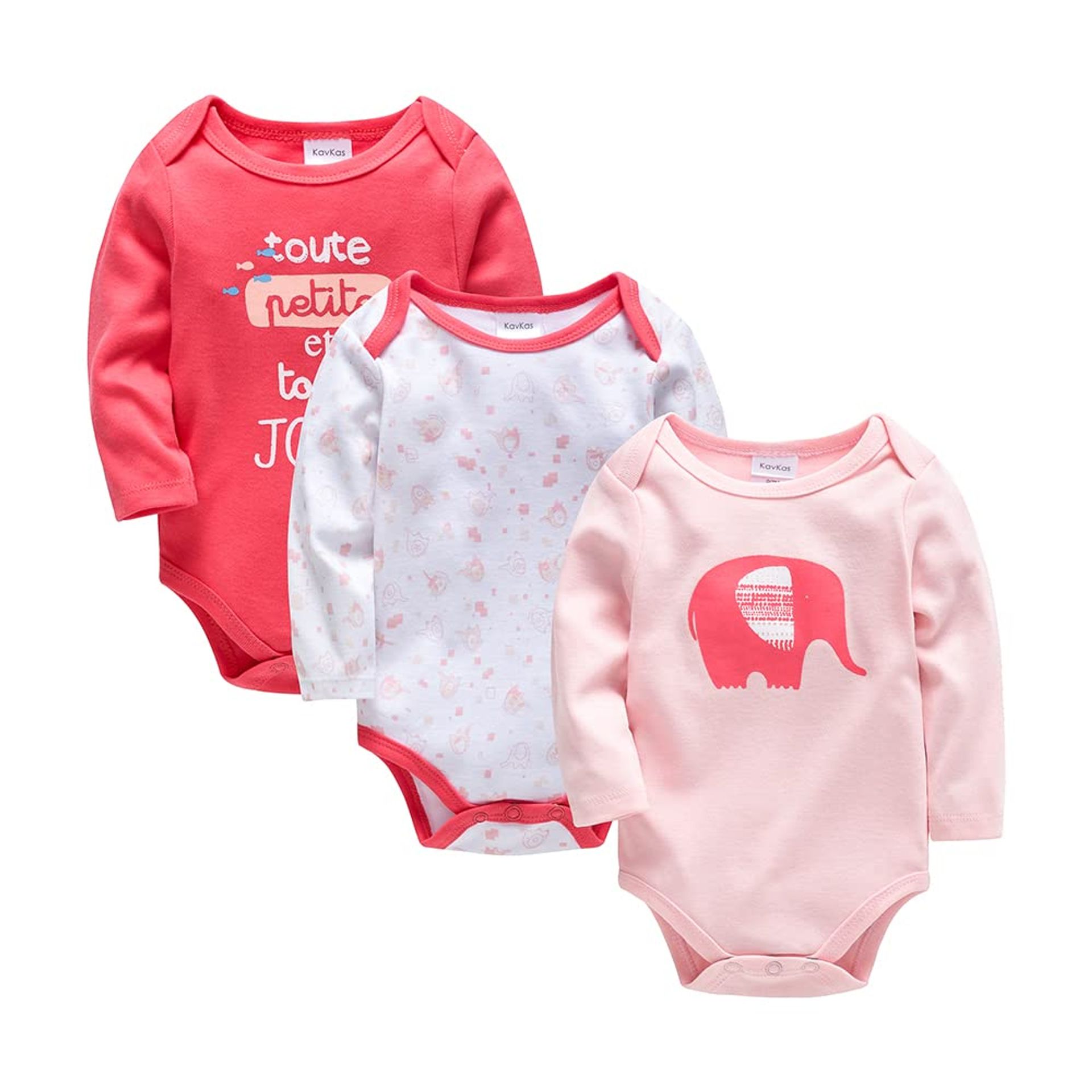 Long Sleeve Baby Bodysuit Vests 3 Pack - Pink Elephant Design, 6-9 Months, 100% Cotton, Soft & Breathable Infant Clothing