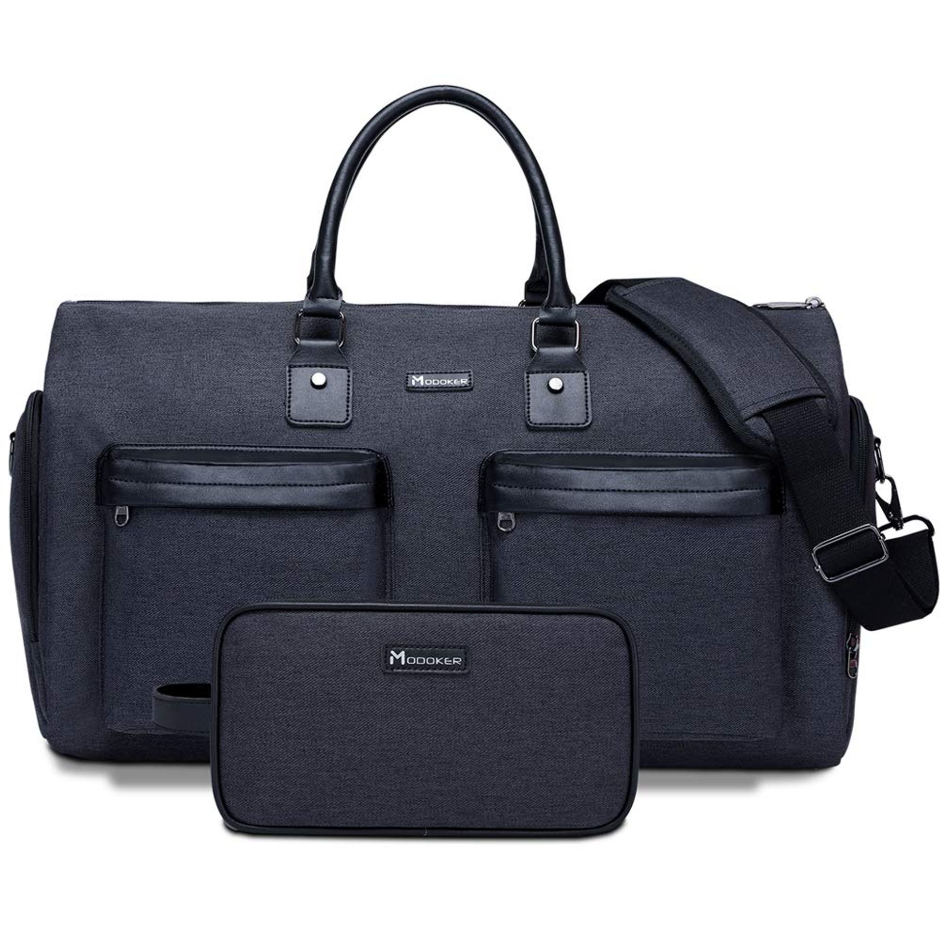 Convertible Garment and Duffel Travel Bag 2-in-1 with Toiletry Bag for Men and Women - Jet Black 45L