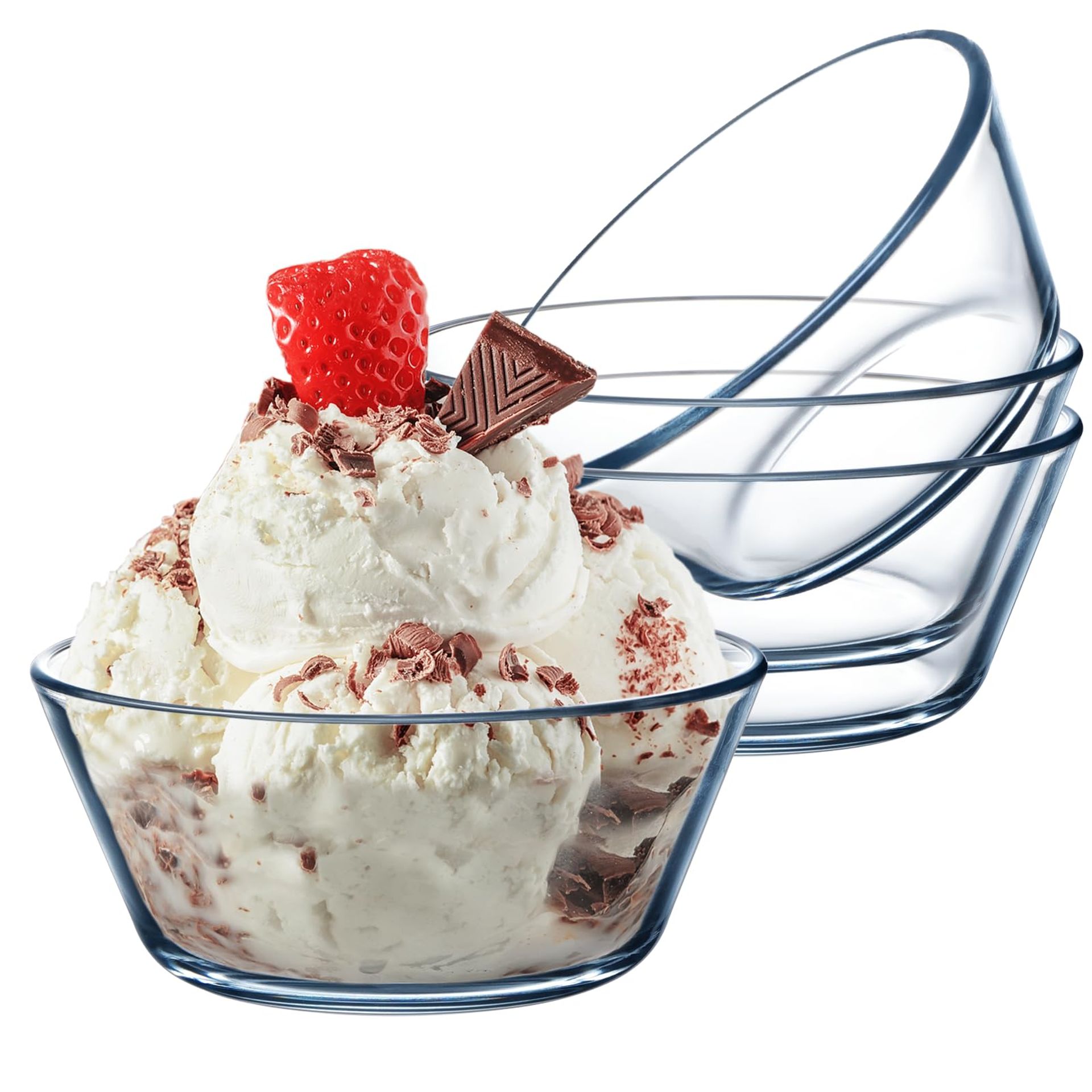 Set of 4 Clear Glass Dessert Bowls 400ml – Microwave & Oven Safe, Flat Bottom Design