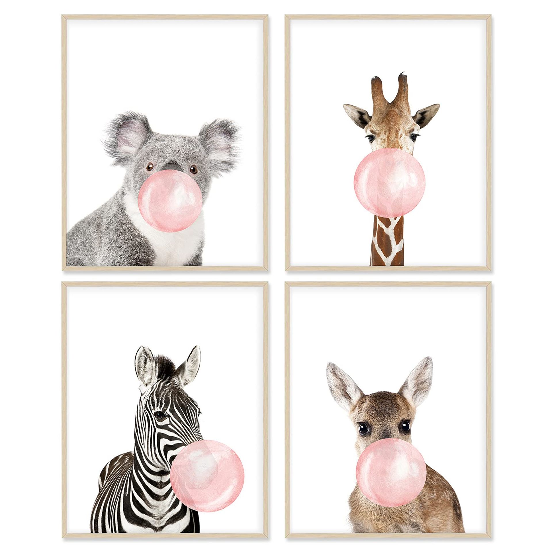 Woodland Nursery Animal Wall Art Set of 4 Canvas Prints Unframed Kids Room Décor - Cartoon 11x14 - Valentines