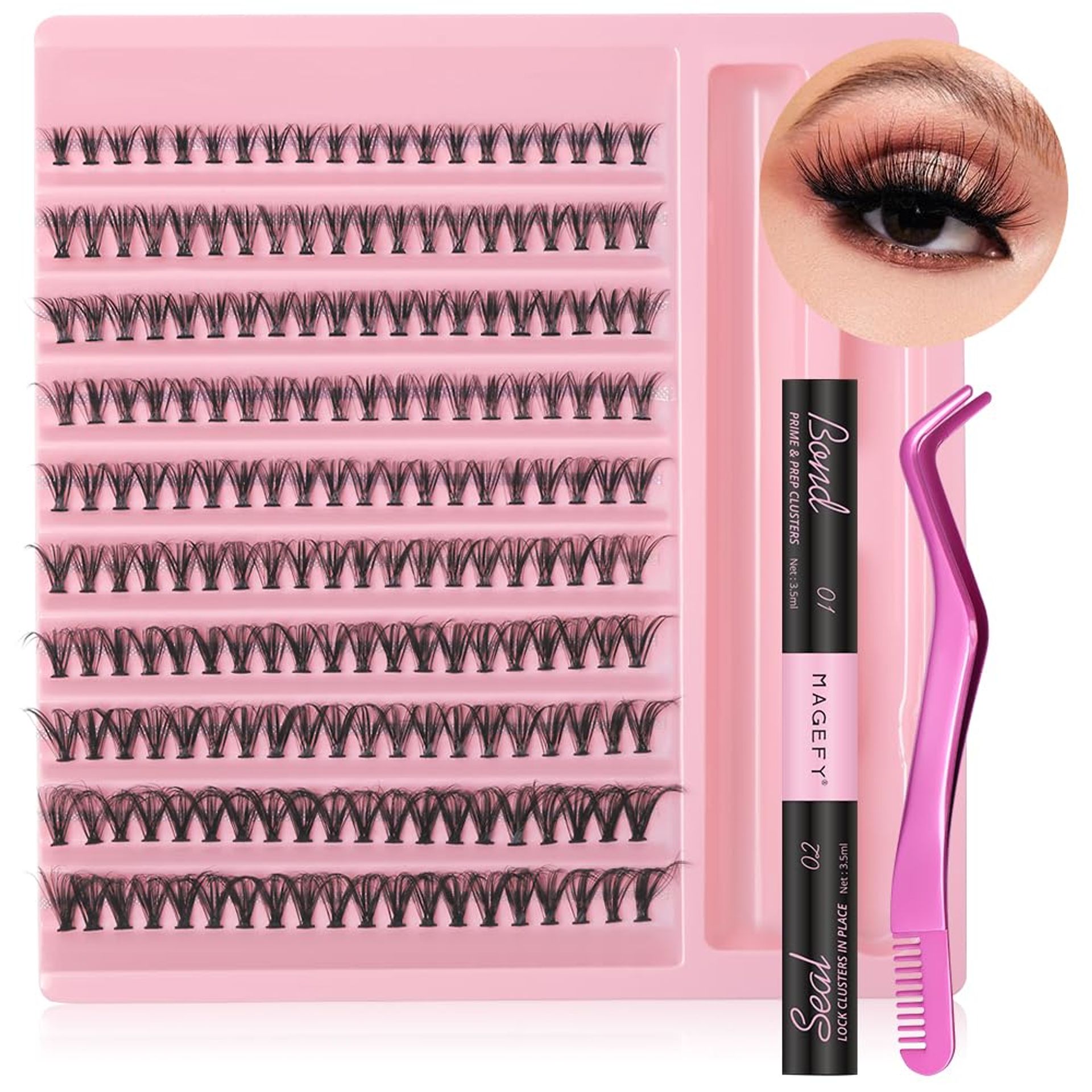 DIY Lash Extension Kit - 200pcs Fluffy D Curl Cluster Lashes with Bond & Seal, 8-16mm