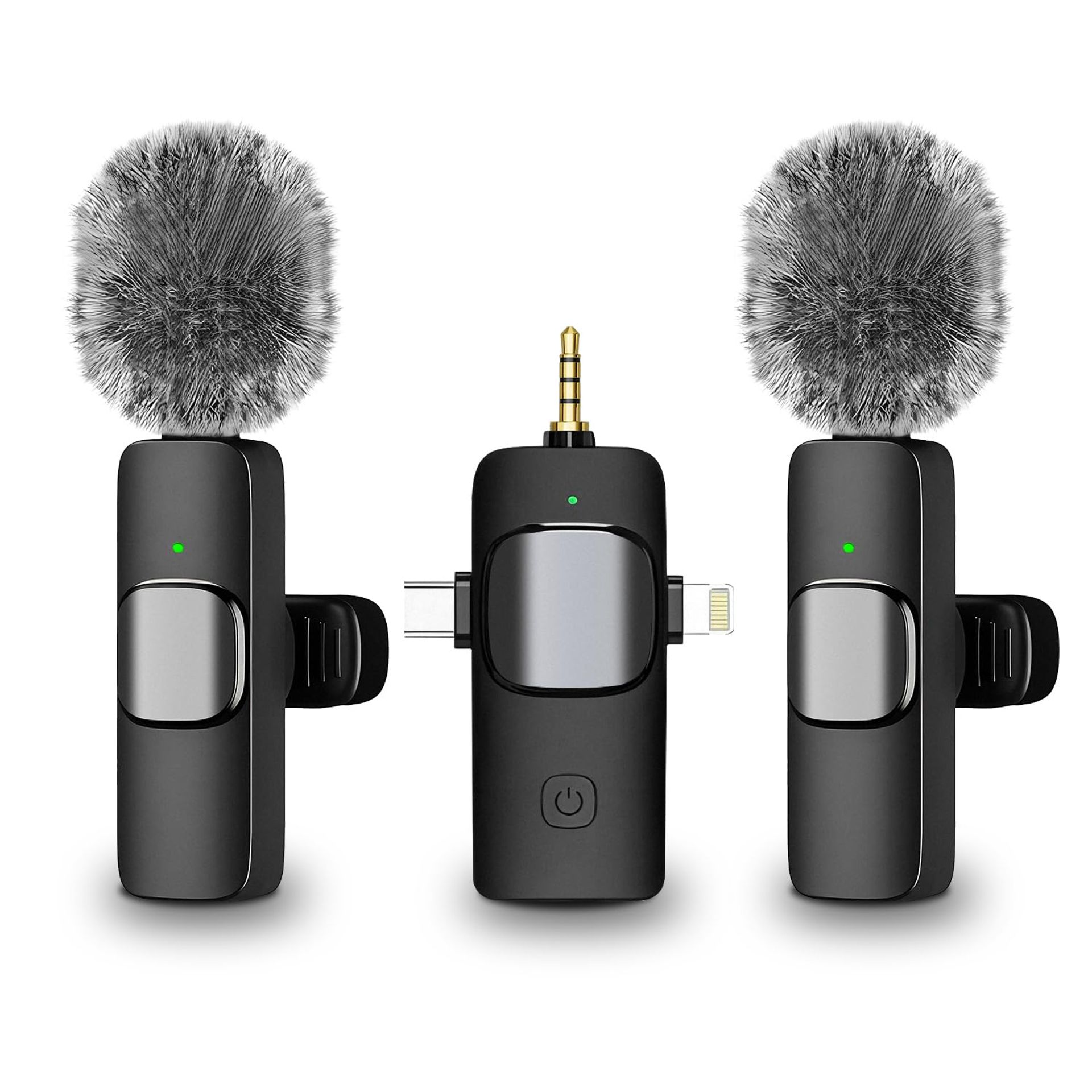 3 in 1 Wireless Lavalier Microphone Noise Reduction Mini Mic for iPhone, Android, Camera, USB-C, 5H+ Battery - Black K15