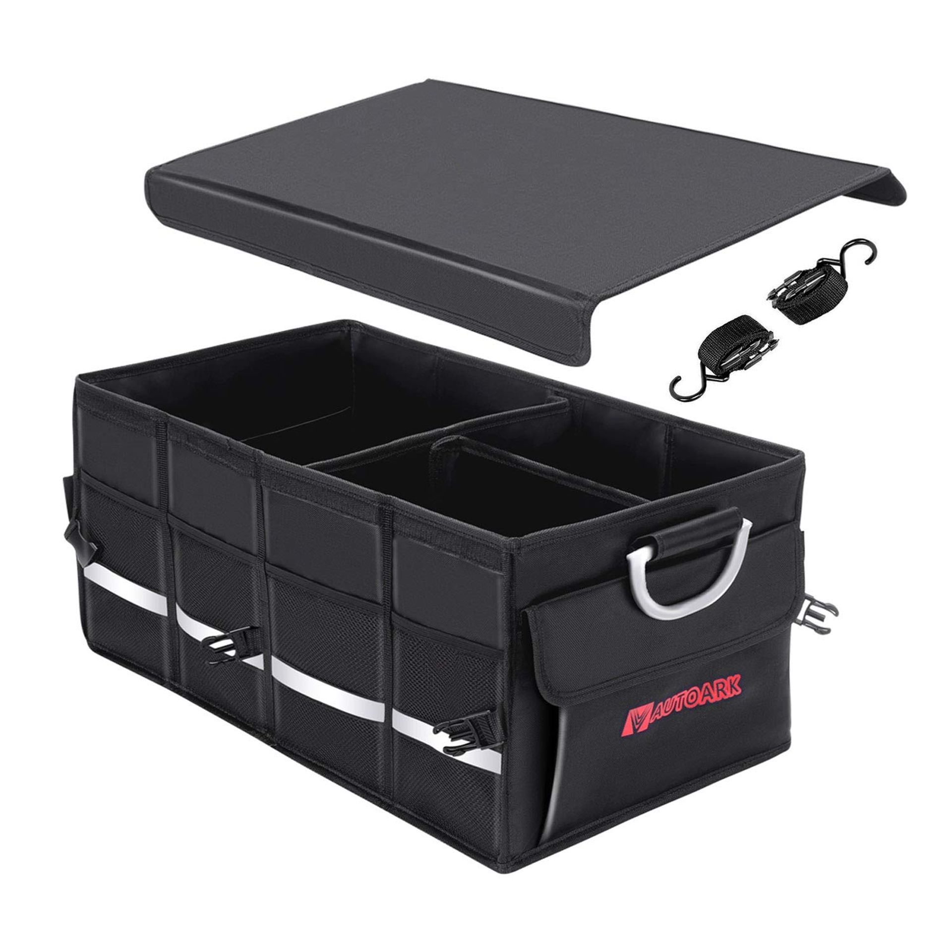Multipurpose Car Boot Organiser Collapsible with Lid, Straps & Compartments - Black AK-132
