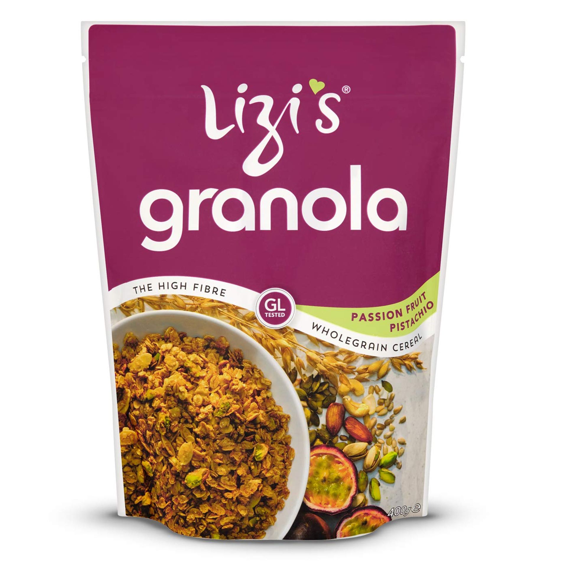 Lizi's Passionfruit & Pistachio Granola with Nuts and Seeds Low GL Breakfast Cereal - 1.6 kg Pack of 4