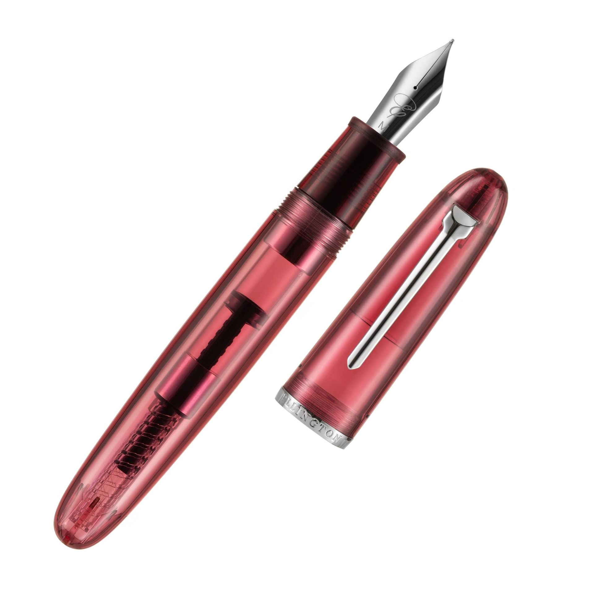 Transparent Fountain Pen Set with Ink Converter and Gift Box – Premium Writing Instrument, 3 Nib Options - Crimson Clarity EF - Valentines