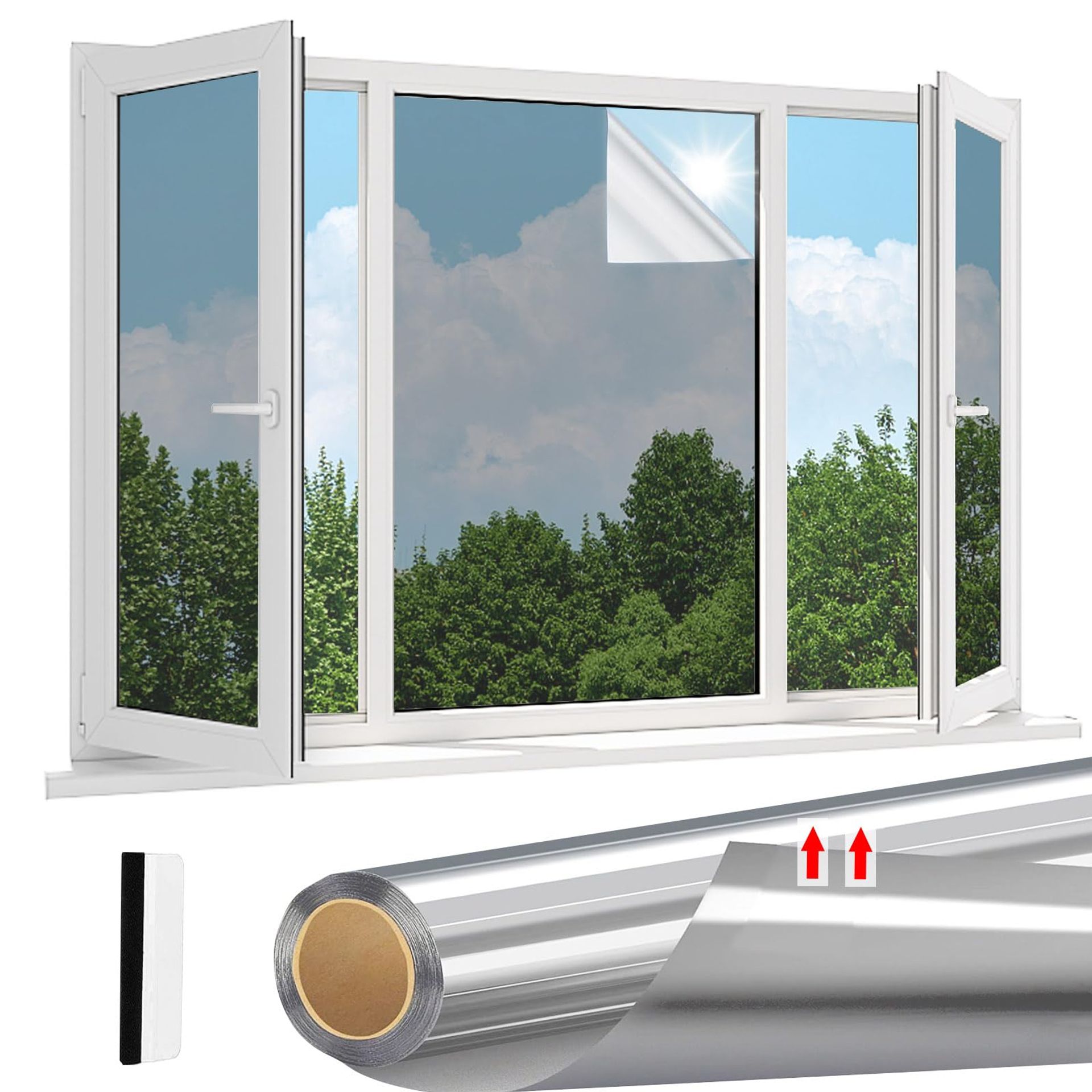One Way Window Privacy Film 90x200cm - Reflective UV Blocker & Anti-Glare Tint for Glass in Home or Office