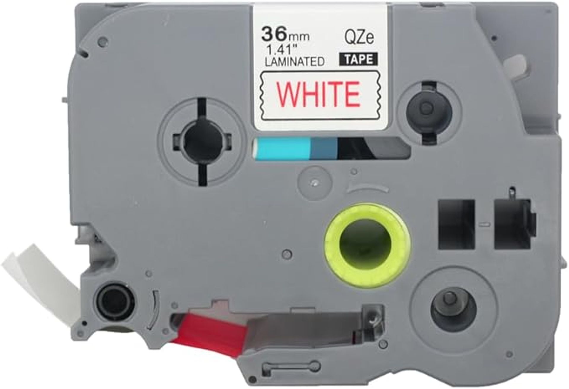 36mm Red on White Laminated Label Tape for Brother P-Touch Printers - High Adhesion