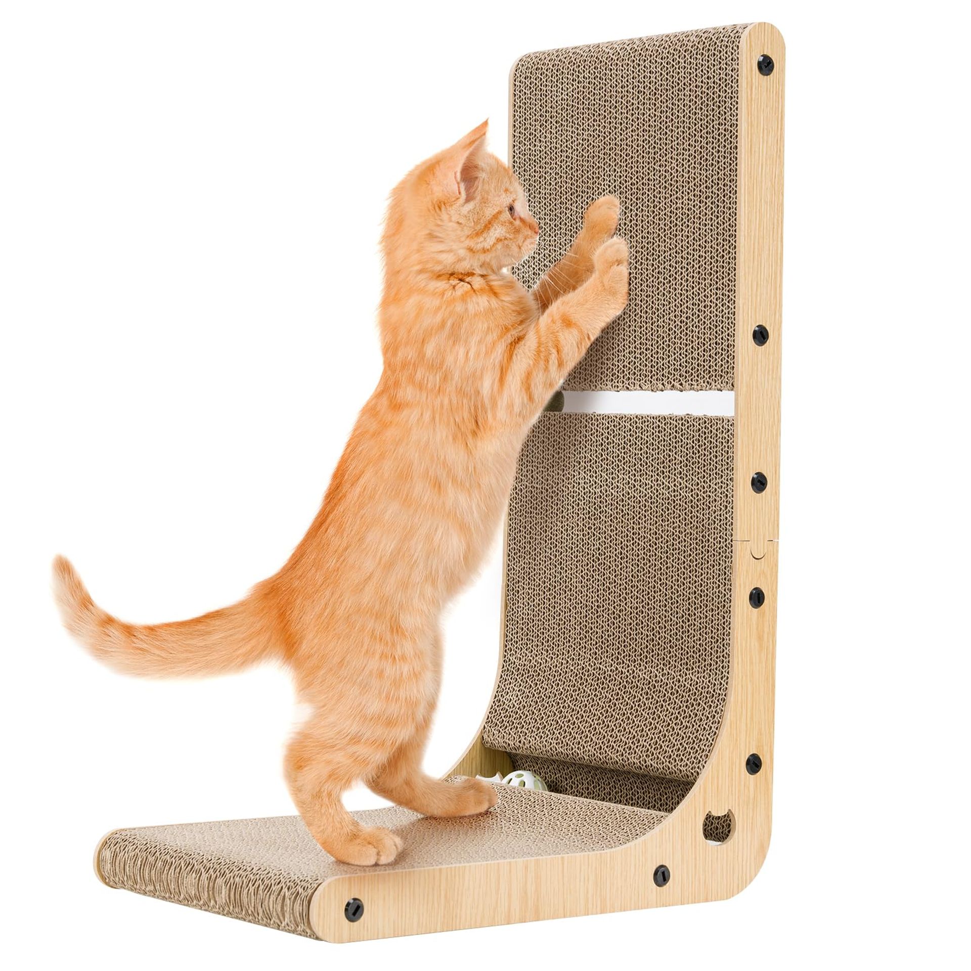 60cm Tall L Shape Cat Scratcher Pad with Catnip & Toy Ball - Space-Saving Scratch Cardboard for Indoor Cats