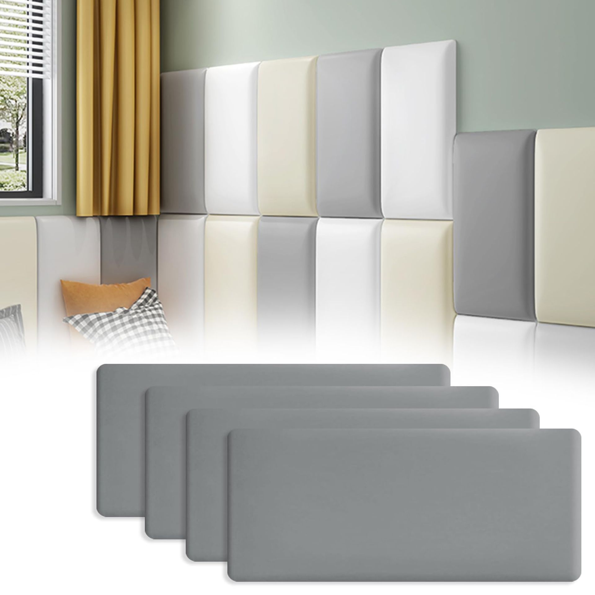 Wall Cushion Padding 4 Pack Soft Foam Anti-Collision Panels for Kids Room Safety and Sound Insulation - Grey 40x20cm