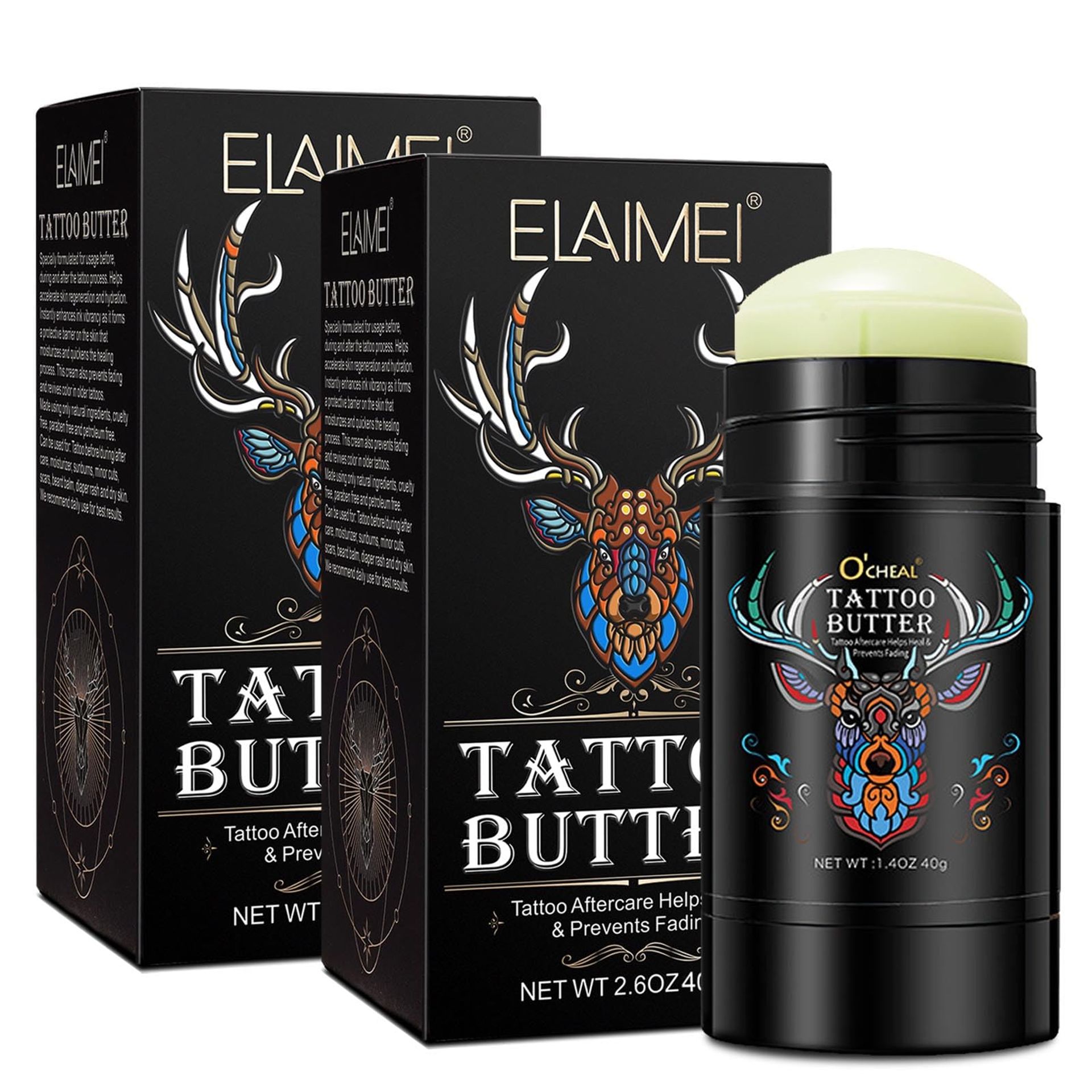 Tattoo Cream GWAWG Tattoo Balm, Tattoo Aftercare Cream Keeps Tattooed Skin Hydrated & Looking Healthy, Tattoo Butter for New Tattoo Healing & Old Tattoo Color Enhancement (2 x 40g)