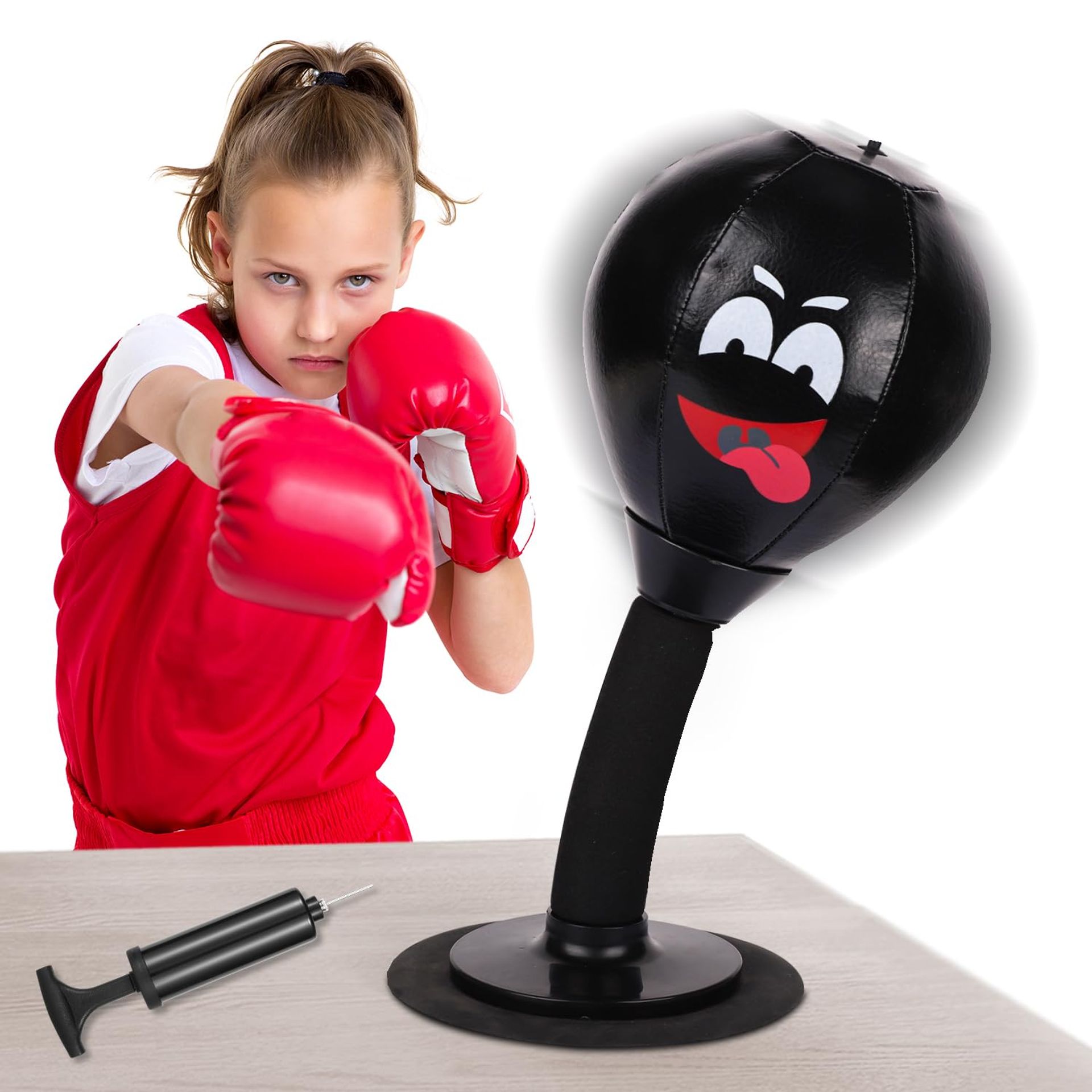 Desktop Punching Bag with Suction Cup Countertop Stress Relief Boxing Toy for Office, Home & Gym - Black 3.35ft x 7.87in