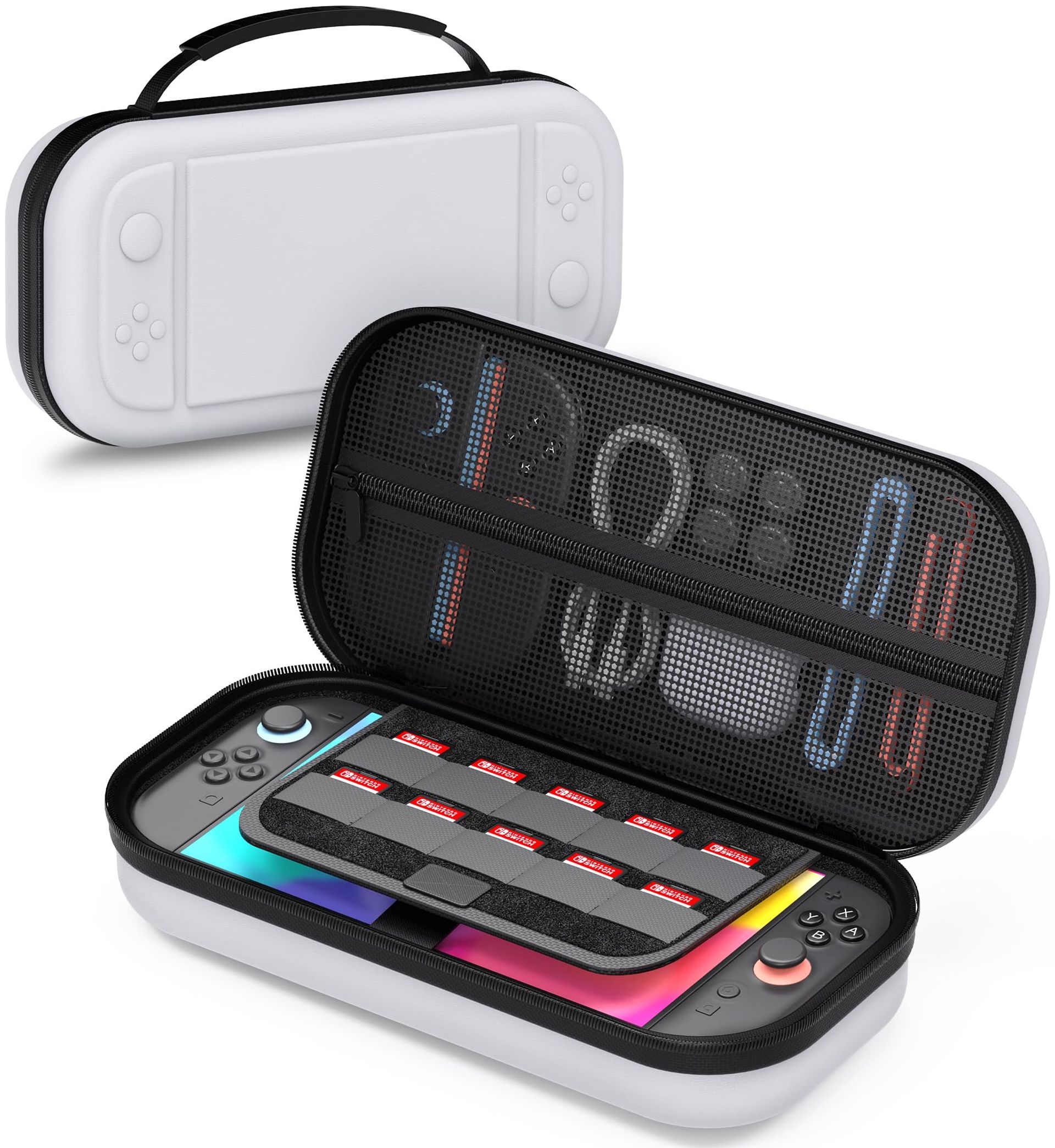 Hard Carrying Case for Nintendo Switch 2 Protective PU Shell Travel Storage Bag with 10 Game Card Slots - White