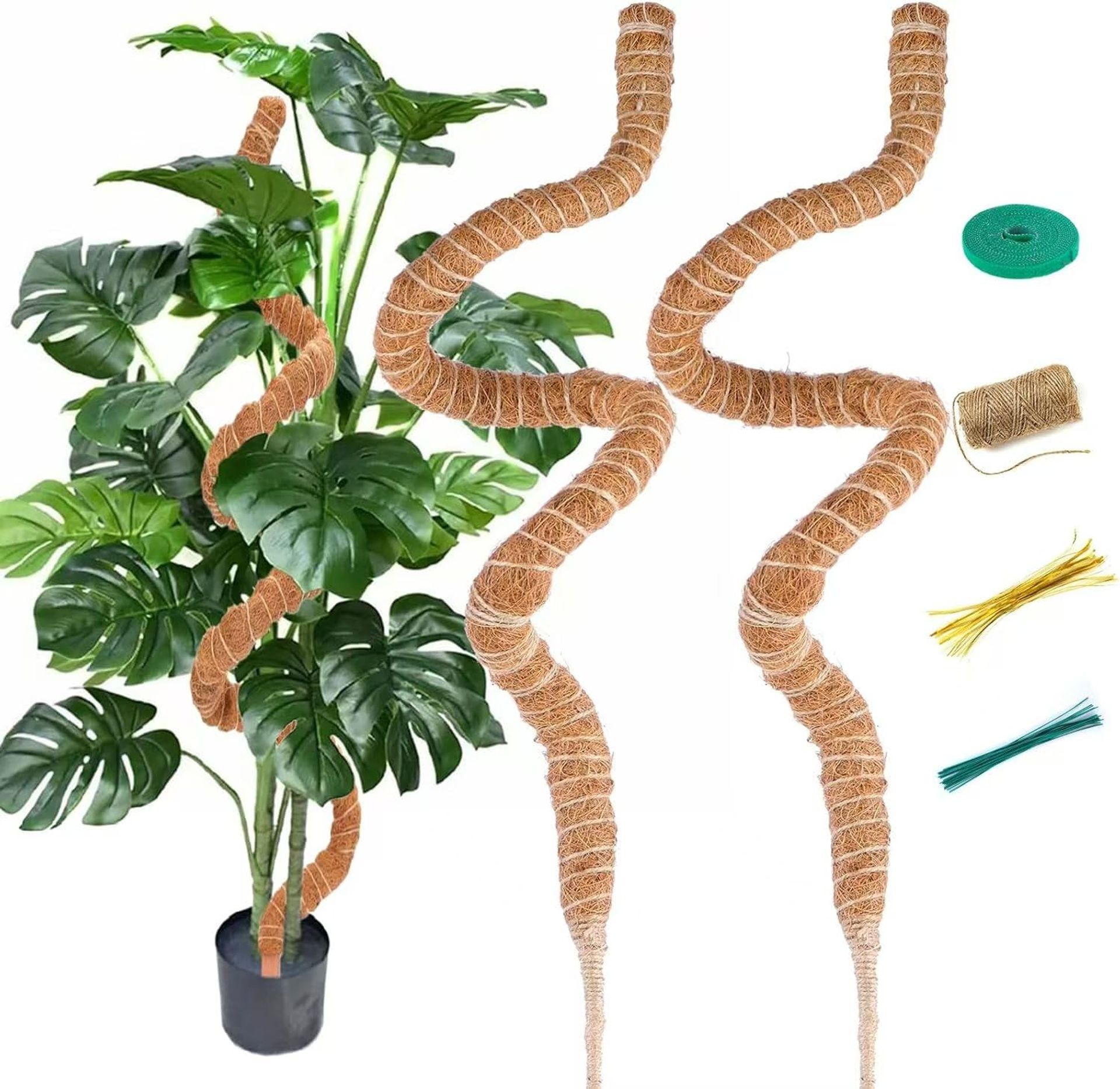120cm Moss Pole for Monstera & Climbing Plants - Bendable Coco Coir Stick with Twist Ties & Plant Tape