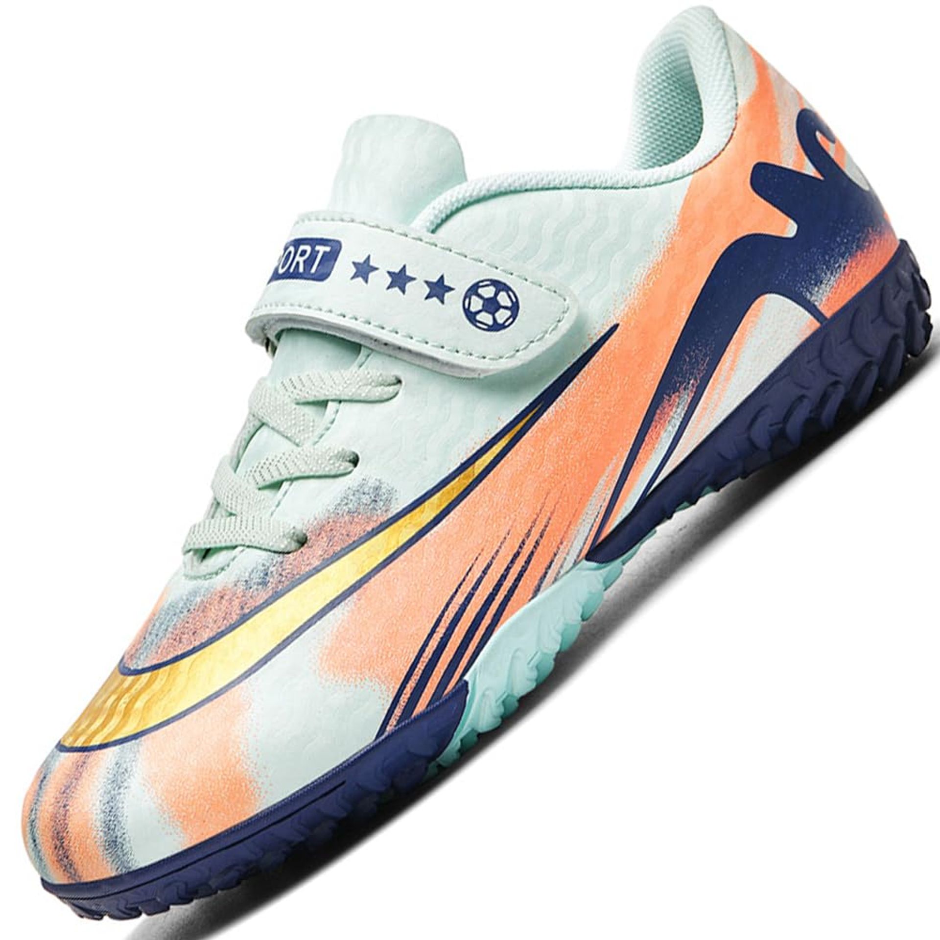 Kids Football Boots with Non-Slip Sole, Indoor Outdoor Trainers for Boys & Girls - Cyan UK Size 4