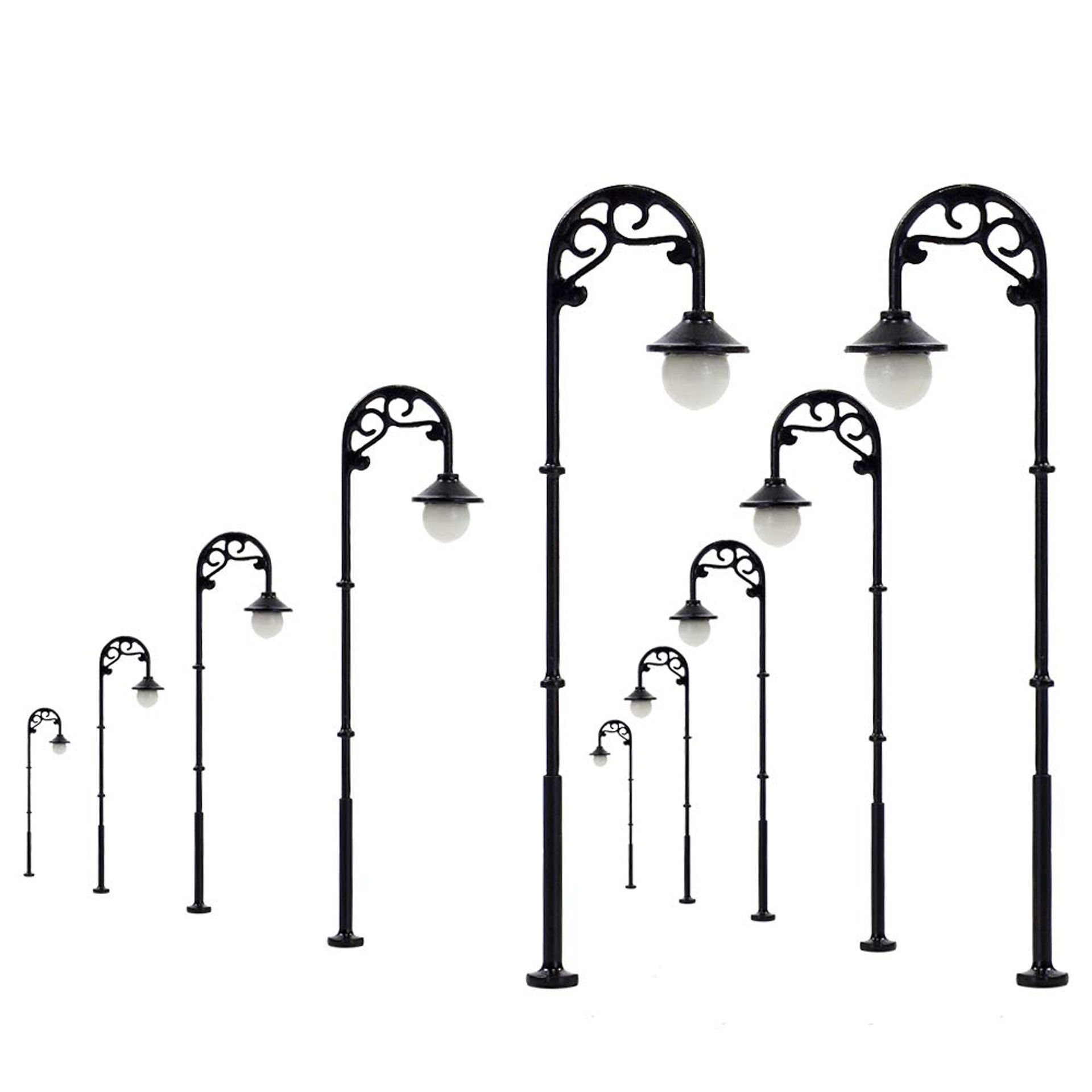 Model Railway Lampposts 10 Piece Set HO Scale 63mm LED Street Lights - White Small
