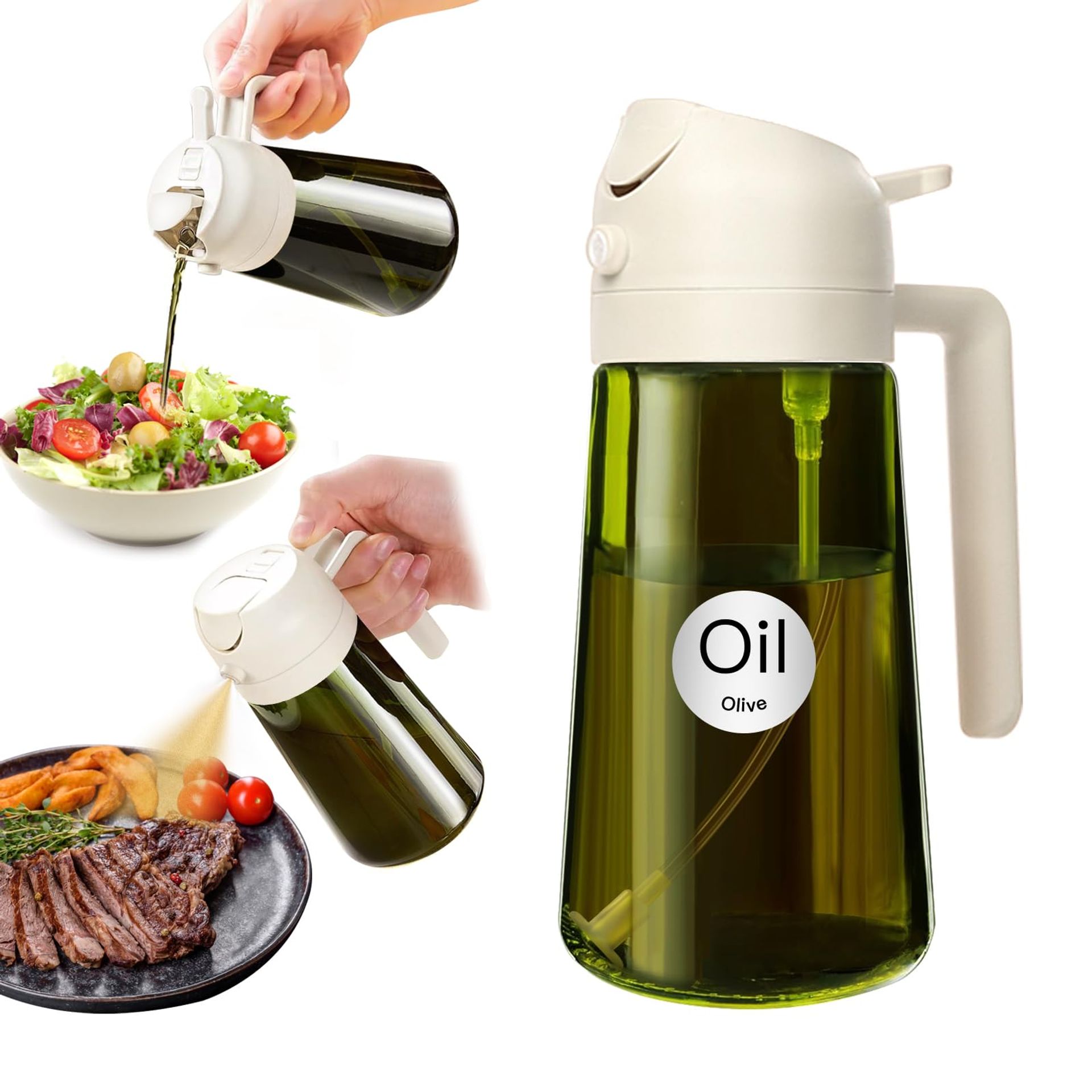 16oz Light-Blocking Dark Oil Sprayer & Olive Dispenser Bottle - Premium Green Glass