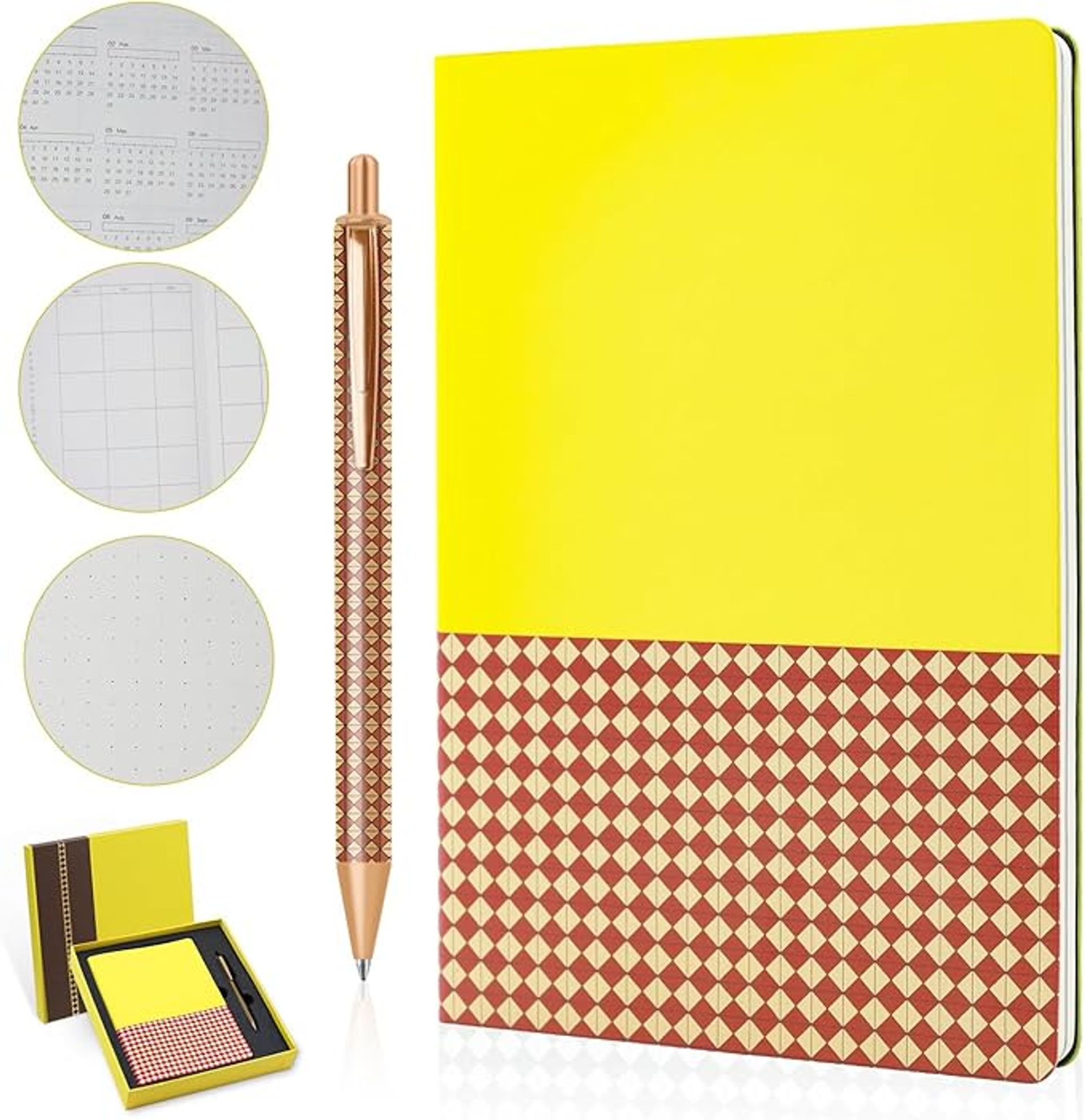 A5 Leather Journal Notebook with Pen & Gift Box - Dotted Paper, Weekly Planner for Men & Women