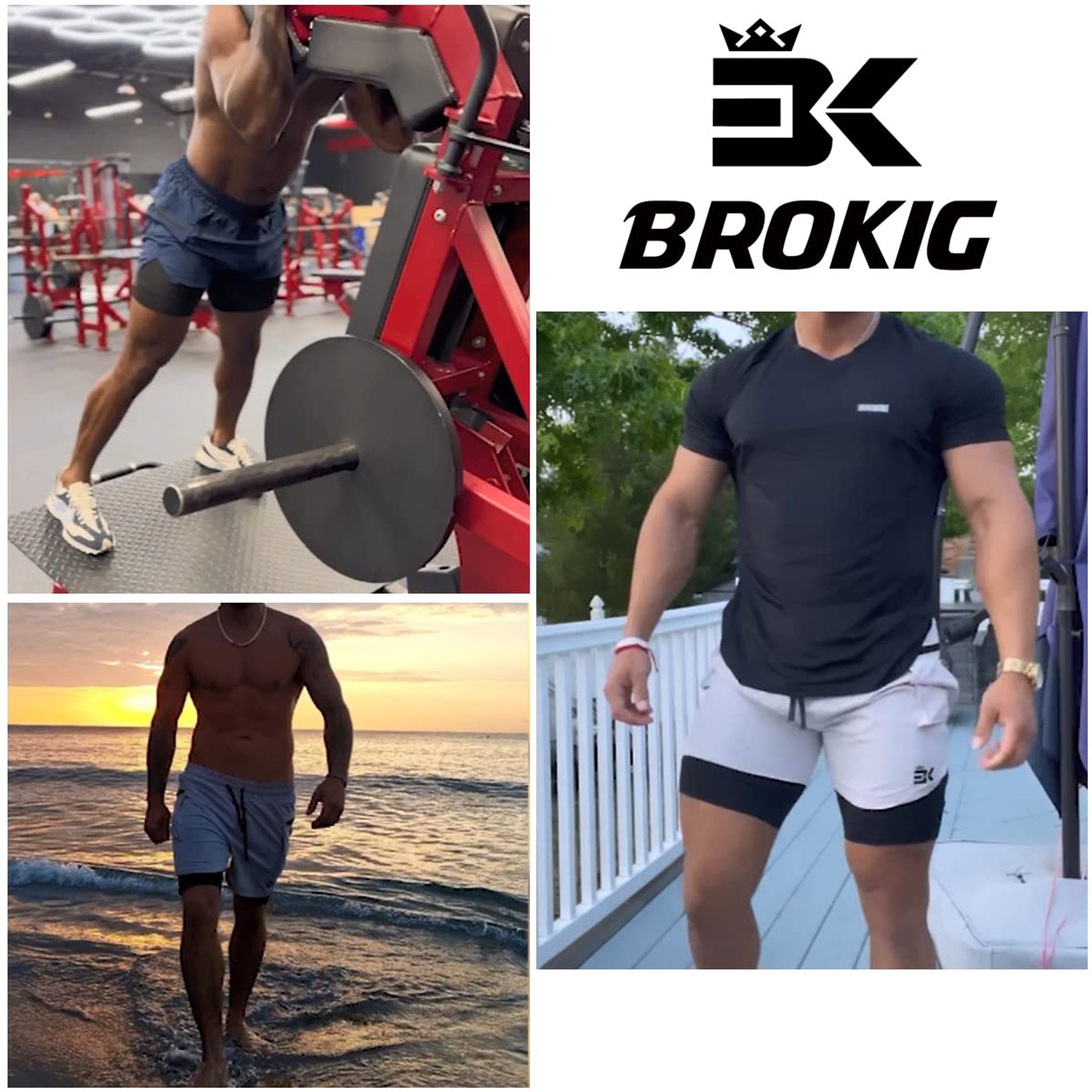 Men's 2-in-1 Gym Shorts Quick Dry Running and Workout Sports Shorts with Phone Pocket - Black M