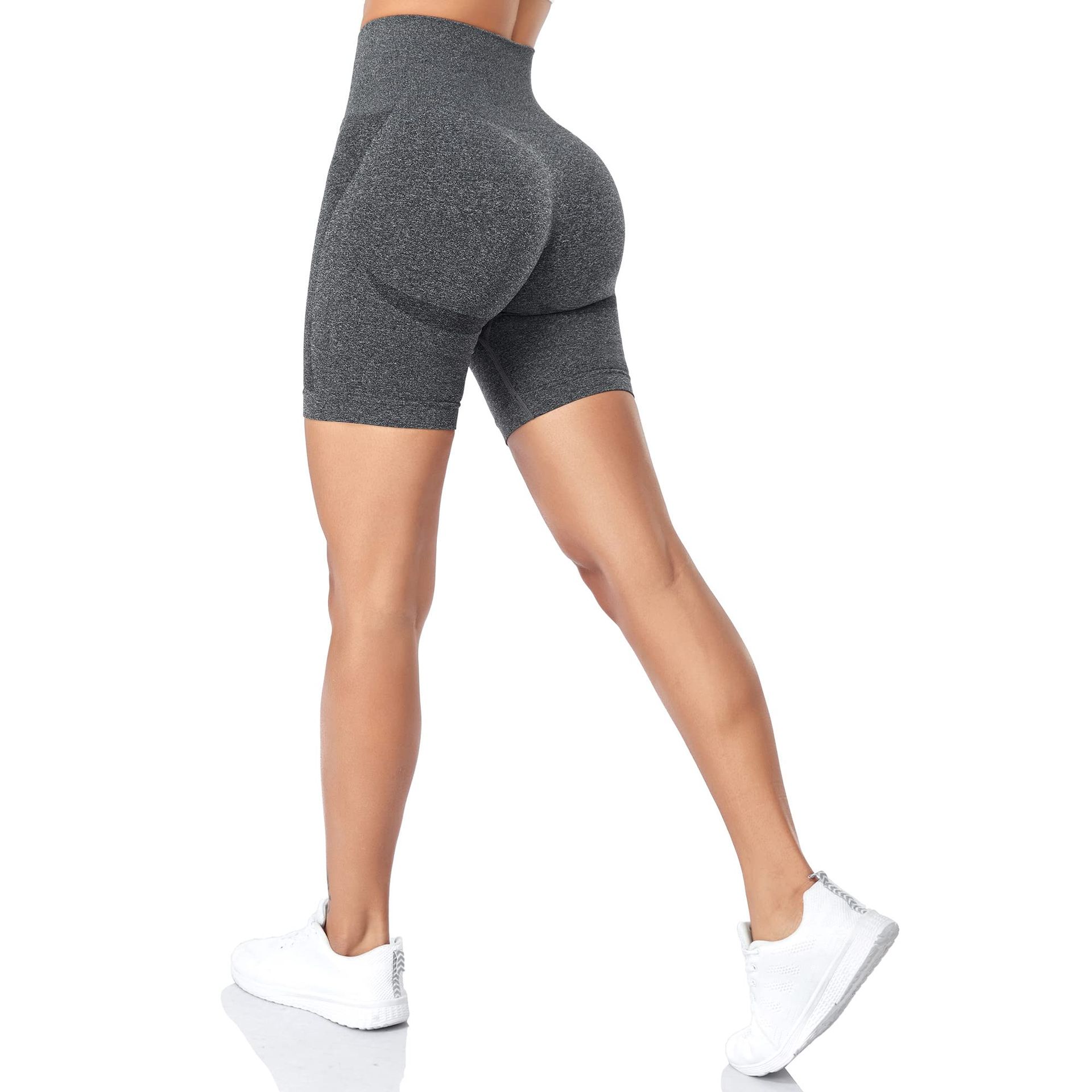 High Waisted Seamless Gym Shorts for Women - Butt Lifting Yoga & Cycling Shorts, Grey, Size M