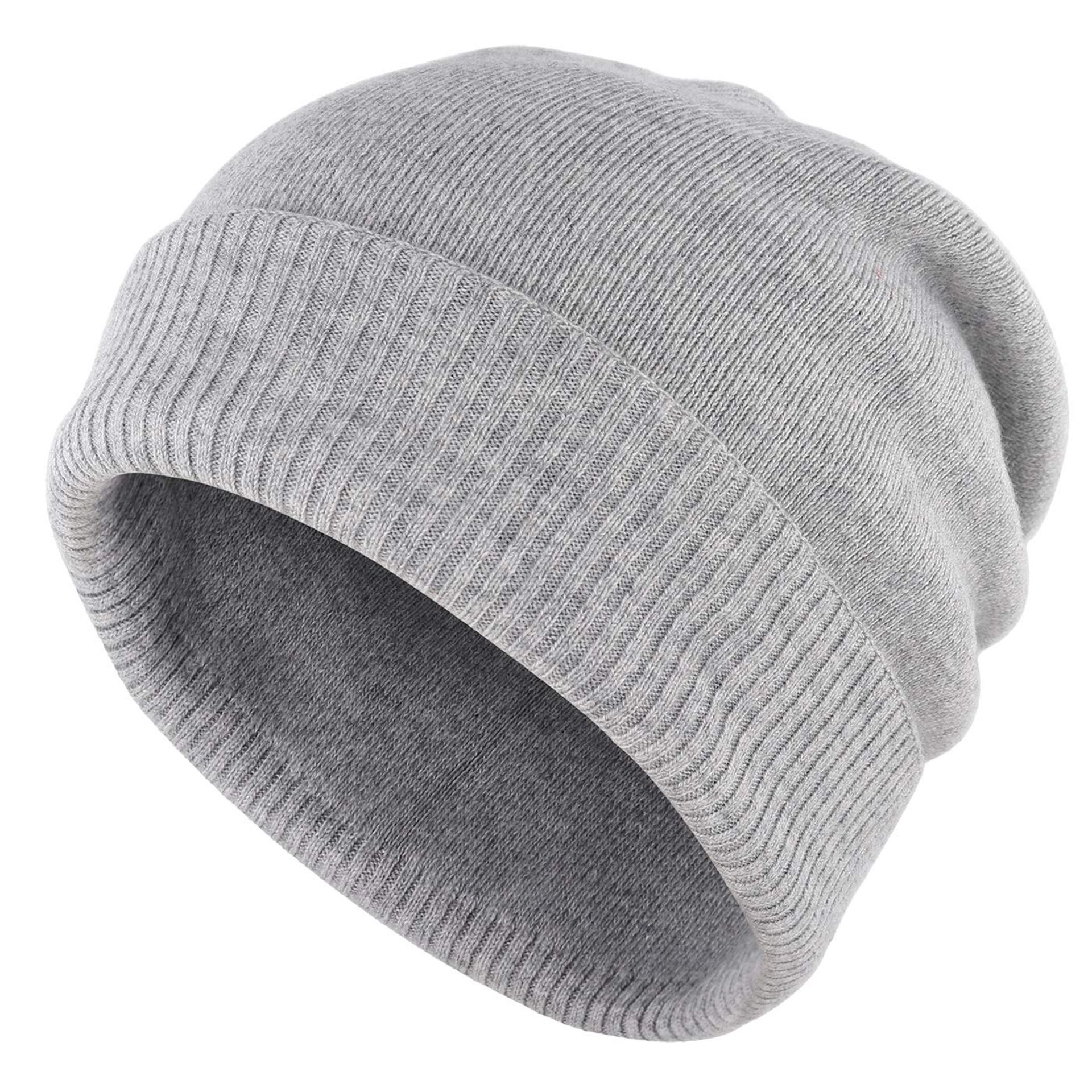 Gisdanchz Oversize Woolly Beanie - Black & Grey, 30% Cashmere, Stretch Fit
