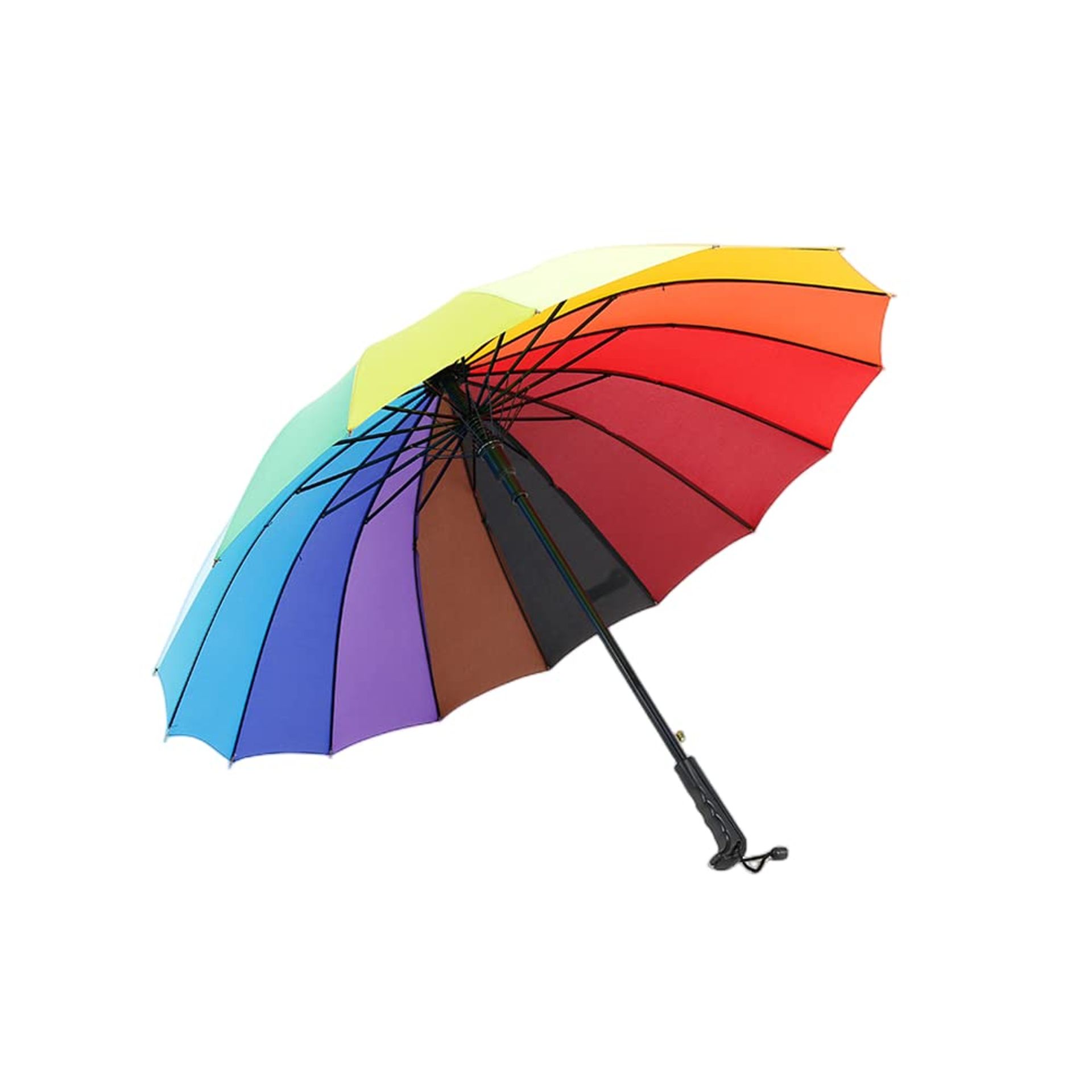 45" Automatic Open Rainbow Umbrella - 16 Ribs, Windproof, Ergonomic Grip, Ideal for Travel