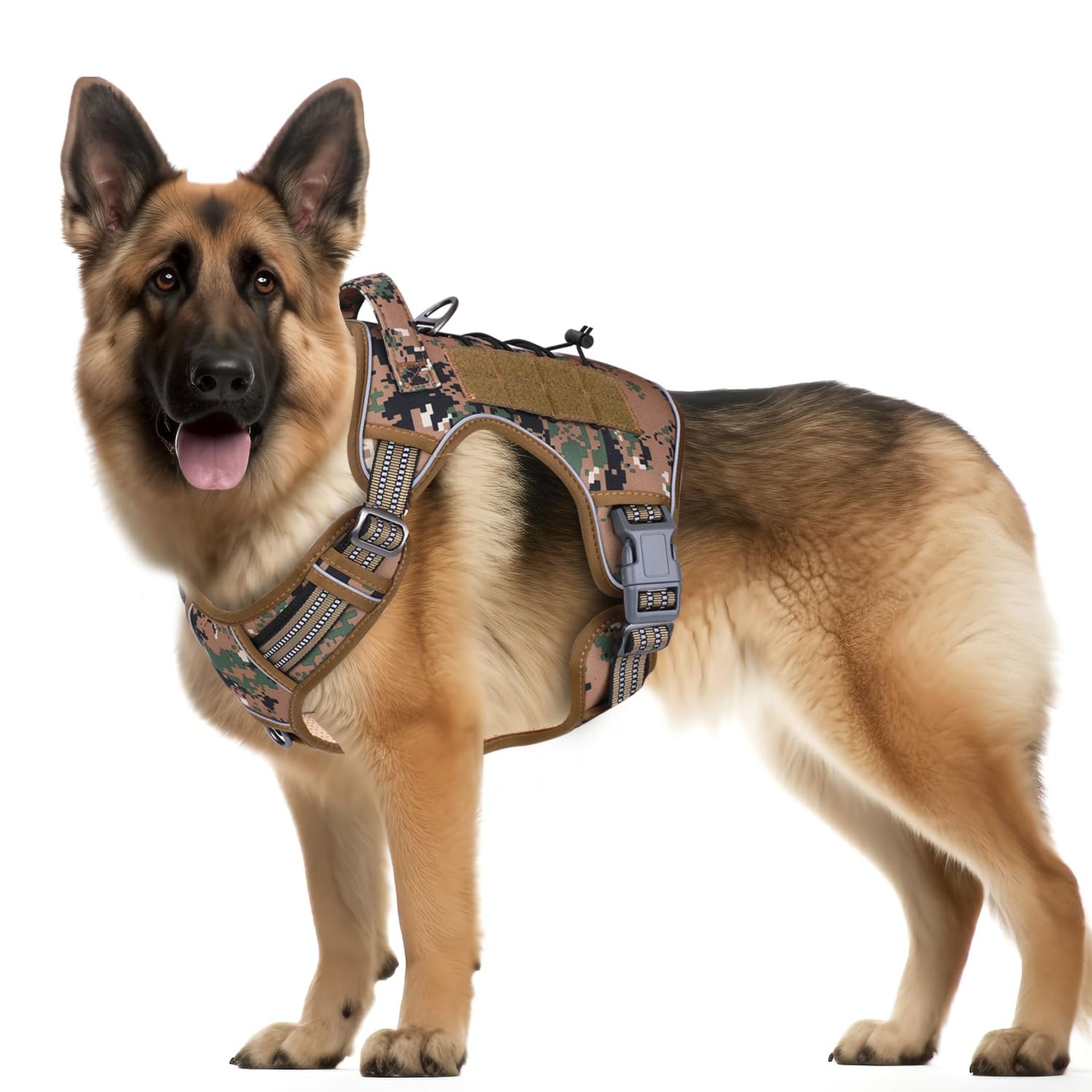 No Pull Dog Harness with Molle System, Reflective Strips & Handle for Control, Adjustable Service Vest for Walking & Training (M)