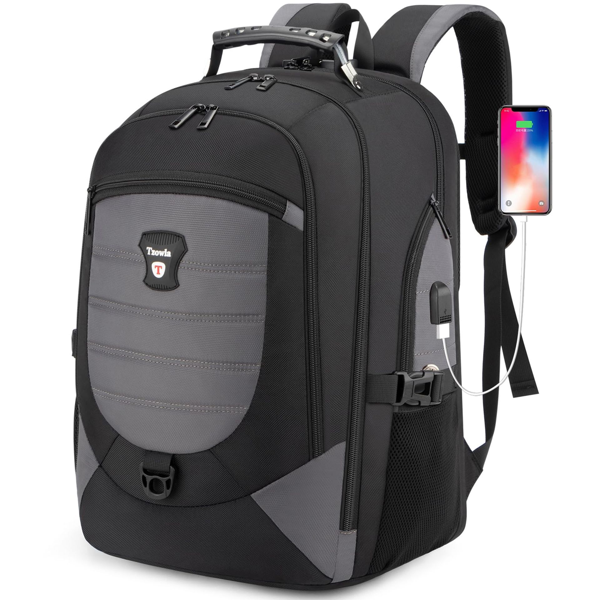 Travel Laptop Backpack USB Charging Port Water Resistant Anti-Theft Design for 17.3-inch Laptops - Dark Grey 17.3inch