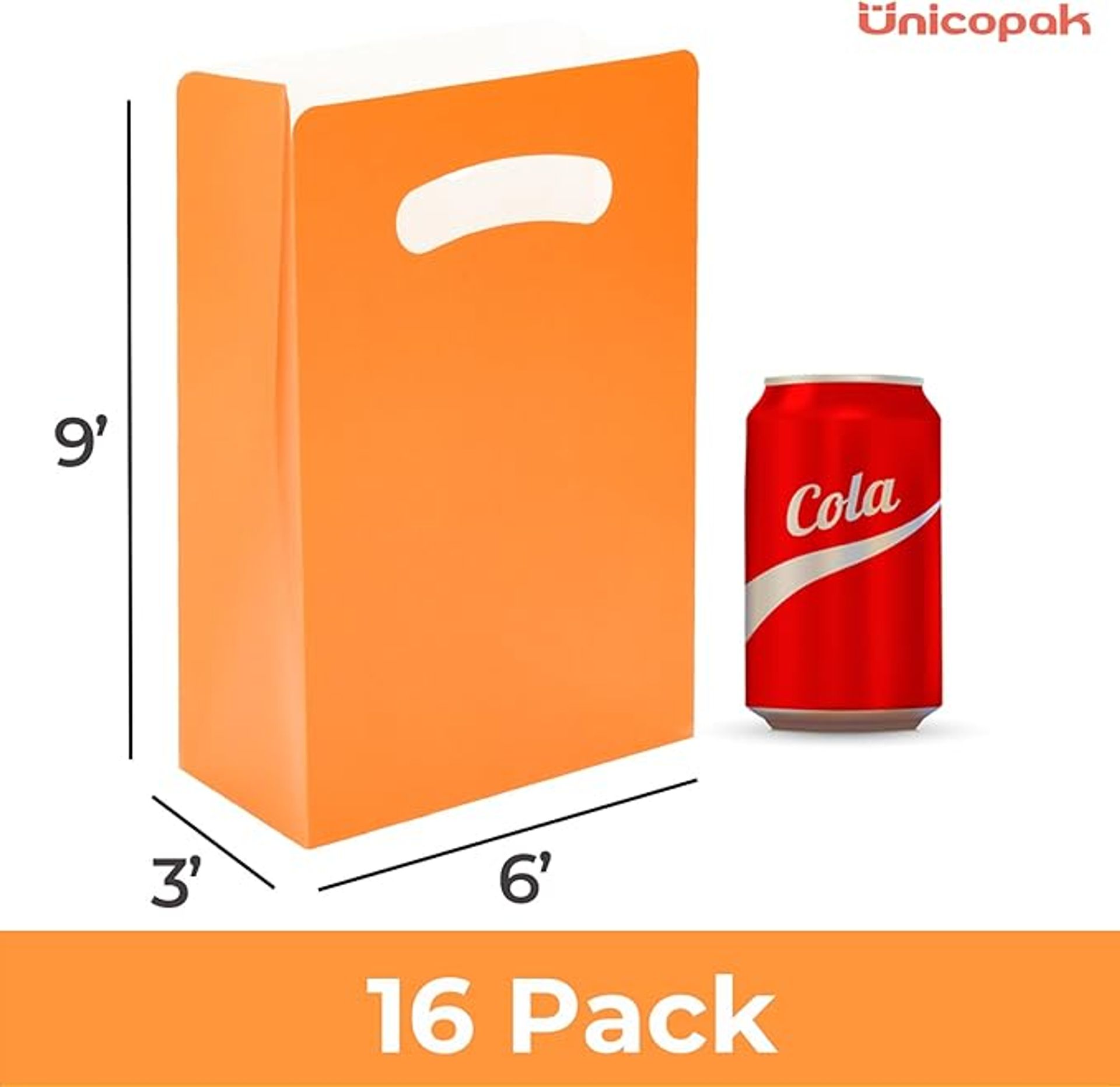 16 Pack Orange Kids Party Gift Bags with Handles - Perfect for Birthday Treats & Favours